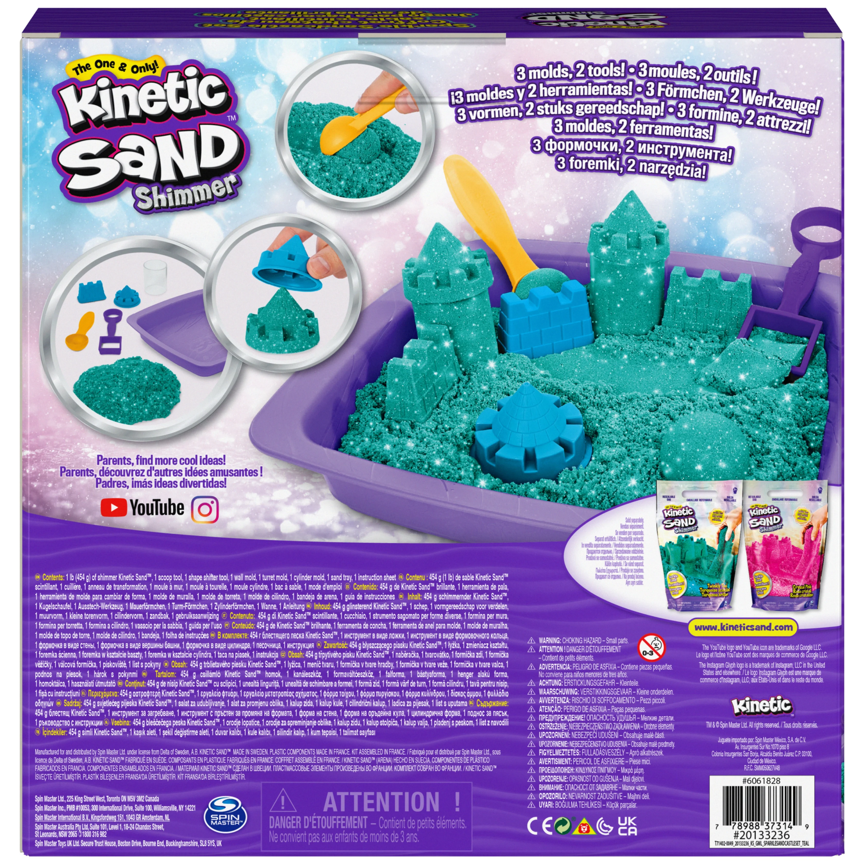 Kinetic Sand Sparkle Sandcastle Set w/ 1lb Teal Shimmer Kinetic Sand