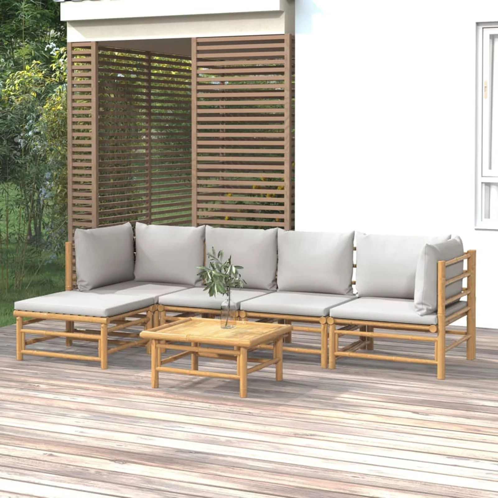 moobody 6 Piece Patio Set with Gray Cushions Bamboo