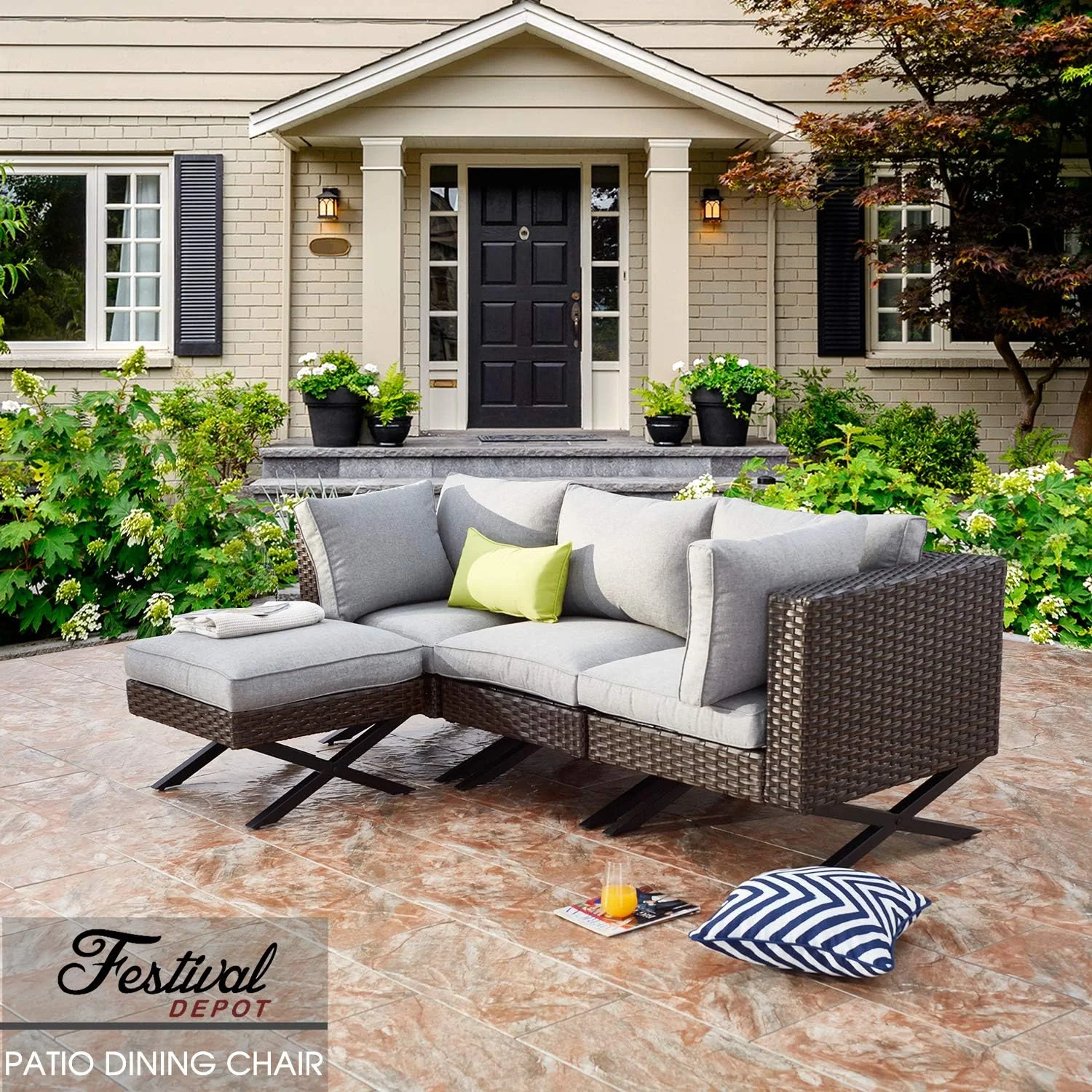 ASDRFYU Wicker Patio Chair Armless Dining Chair with Thick Cushions and Rattan Back and Seat Outdoor  for Garden Yard Poolside All-Weather