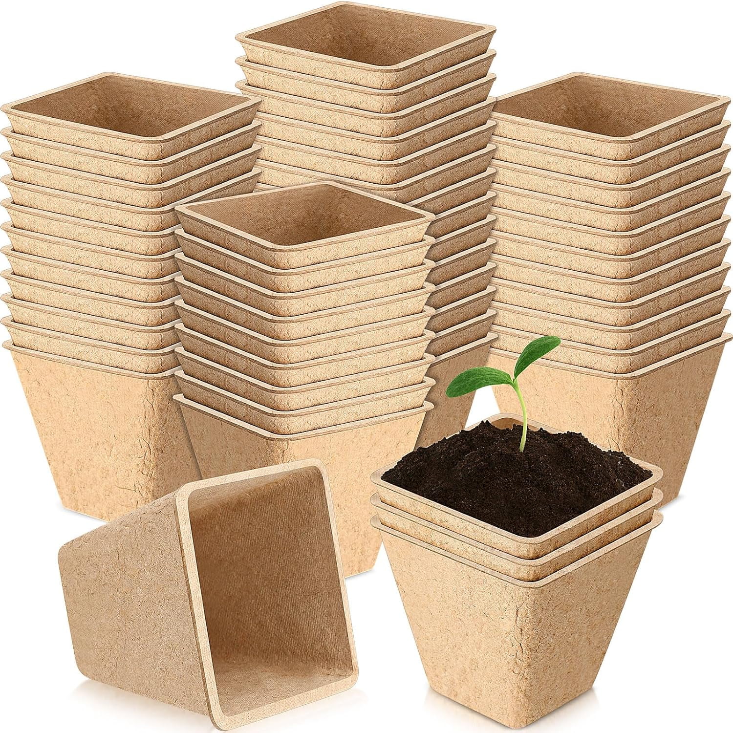 Zhuge 100 Pack 2.4in Square Peat Pots for Seedlings Seed Starter Pots Seedling Nursery Pots for Plants Outdoor Repotting Pots for Spring Garden Planting Growing Flower Vegetable Germination 4 holes