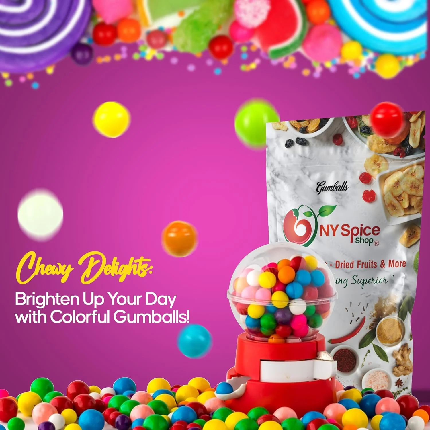 Black Gumballs (1 Pound) - Kosher Chewing Gum Refills - Fruit Flavored Bulk Gumballs for Your Machine