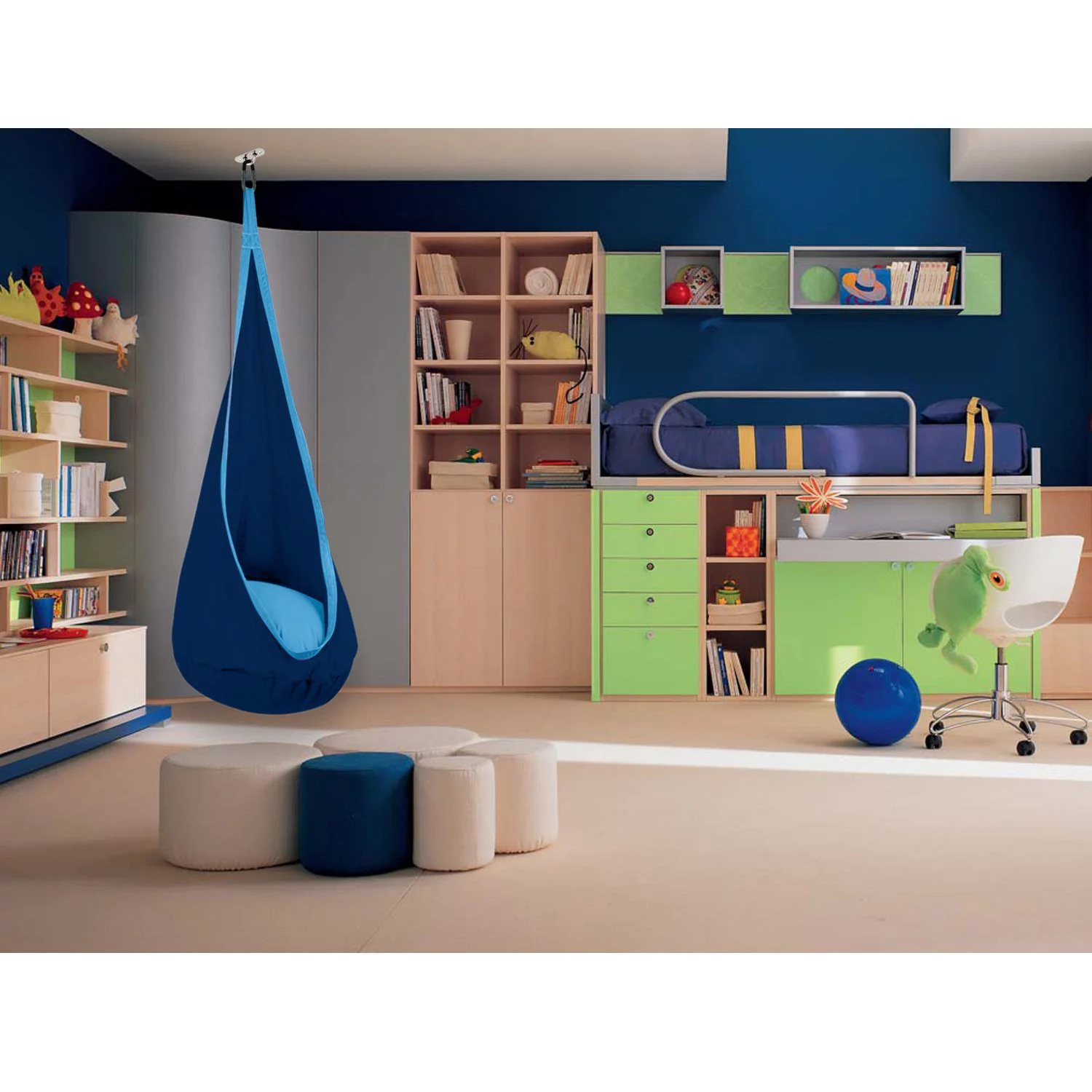 Kids Hanging Hammock Pod Swing Chair Complete Set - Dark Blue