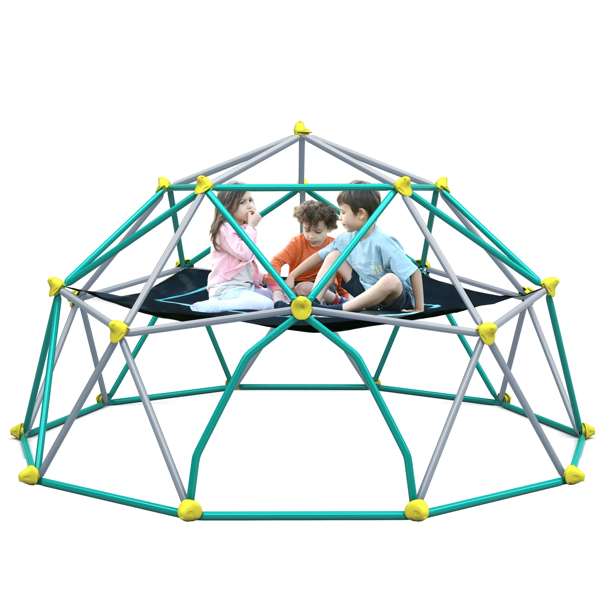 Kidsbuddy 10ft Geometric Dome Climber Play Center, Kids Climbing Dome Tower with Hammock, Rust & UV Resistant Steel Supporting 1000 LBS