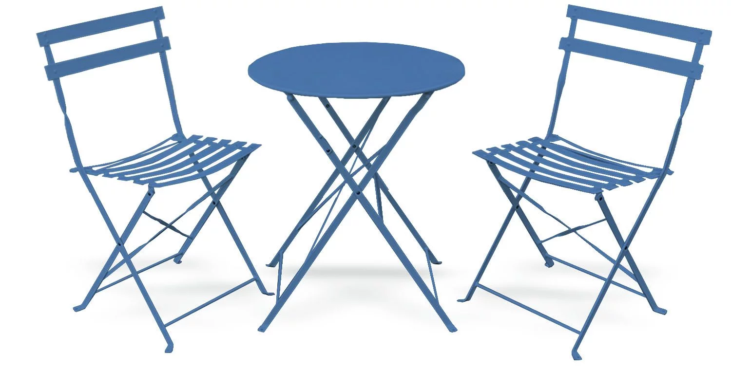 Petal 3 Piece Charming Portable Furniture Set – Two Steel Frame Cozy Chairs With a Round Shape Outdoor Table - Blue