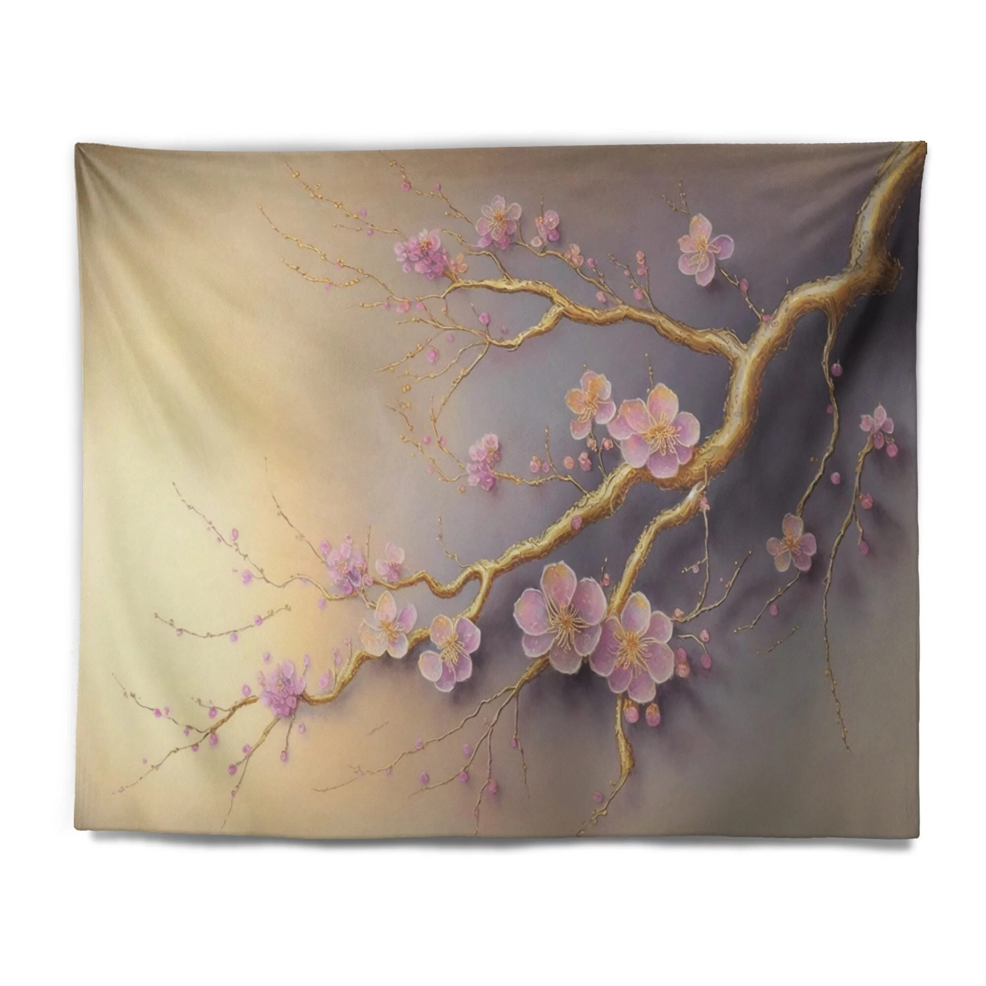 DESIGN ART Designart 'Pink And Plum Cherry Blossom Branch VII' Tree Cherry Blossom Wall Tapestry 39 in. x 32 in.