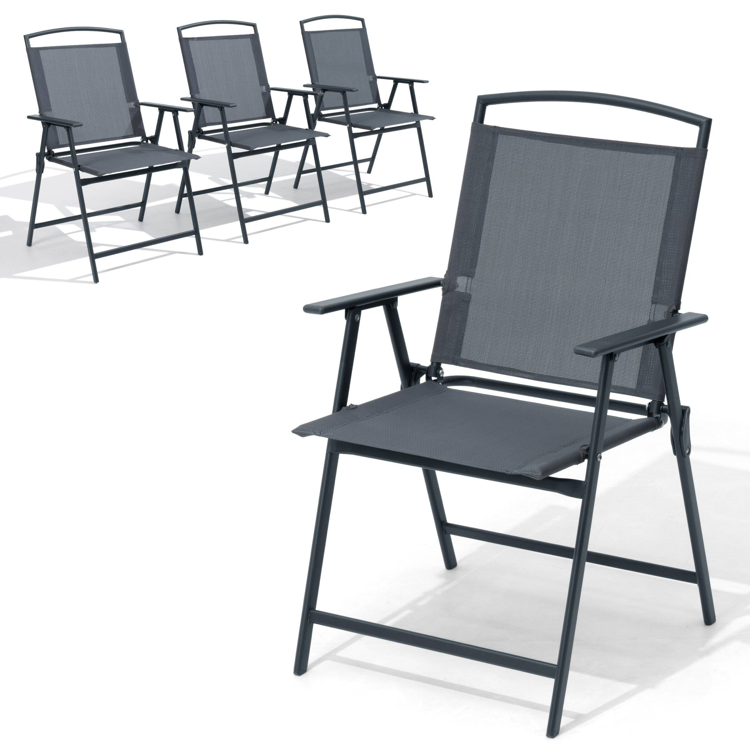 Crestlive Products Set of 4 Patio Folding Chairs 4-Pack Dining Chairs Grey