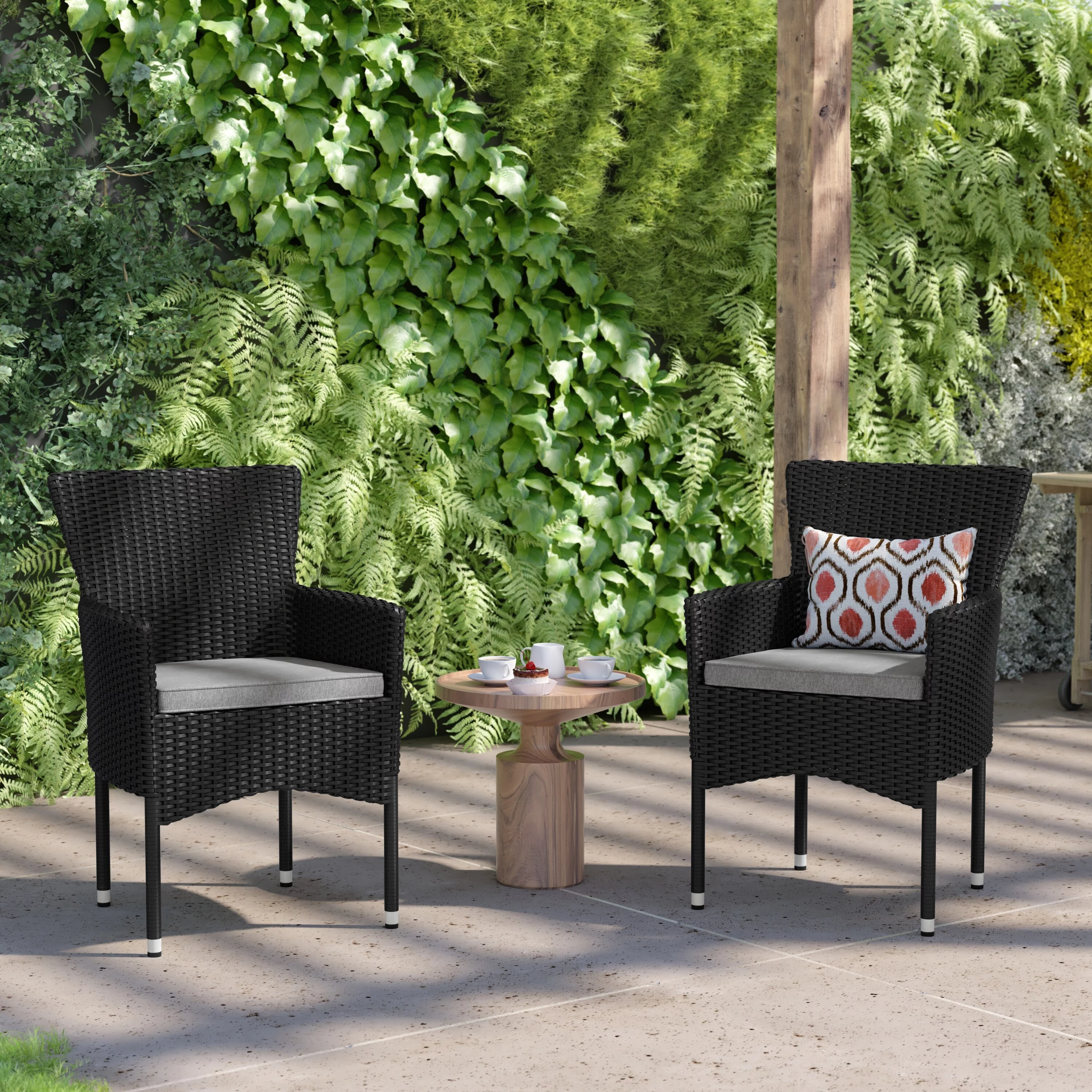 Lancaster Home Indoor/Outdoor Wicker Wrapped Steel Frame Patio Chairs & Cushions Black/Gray
