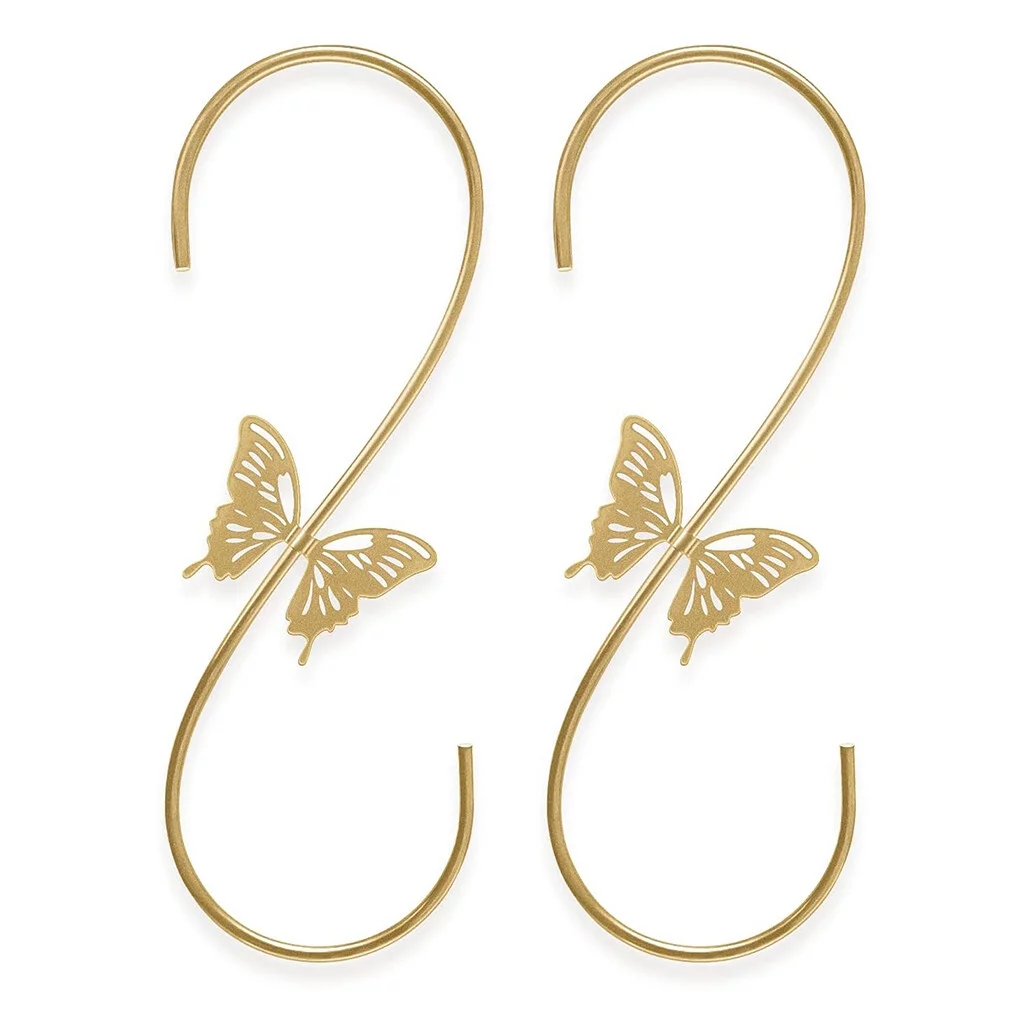 1111Fourone Fowl Feeders Hanger S Shape Hanging Windbell Hooks Metal Outdoor Garden Plant Hangers, Gold, 2pcs