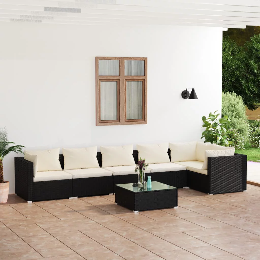 Anself 7 Piece Patio Set with Cushions Poly Rattan Black