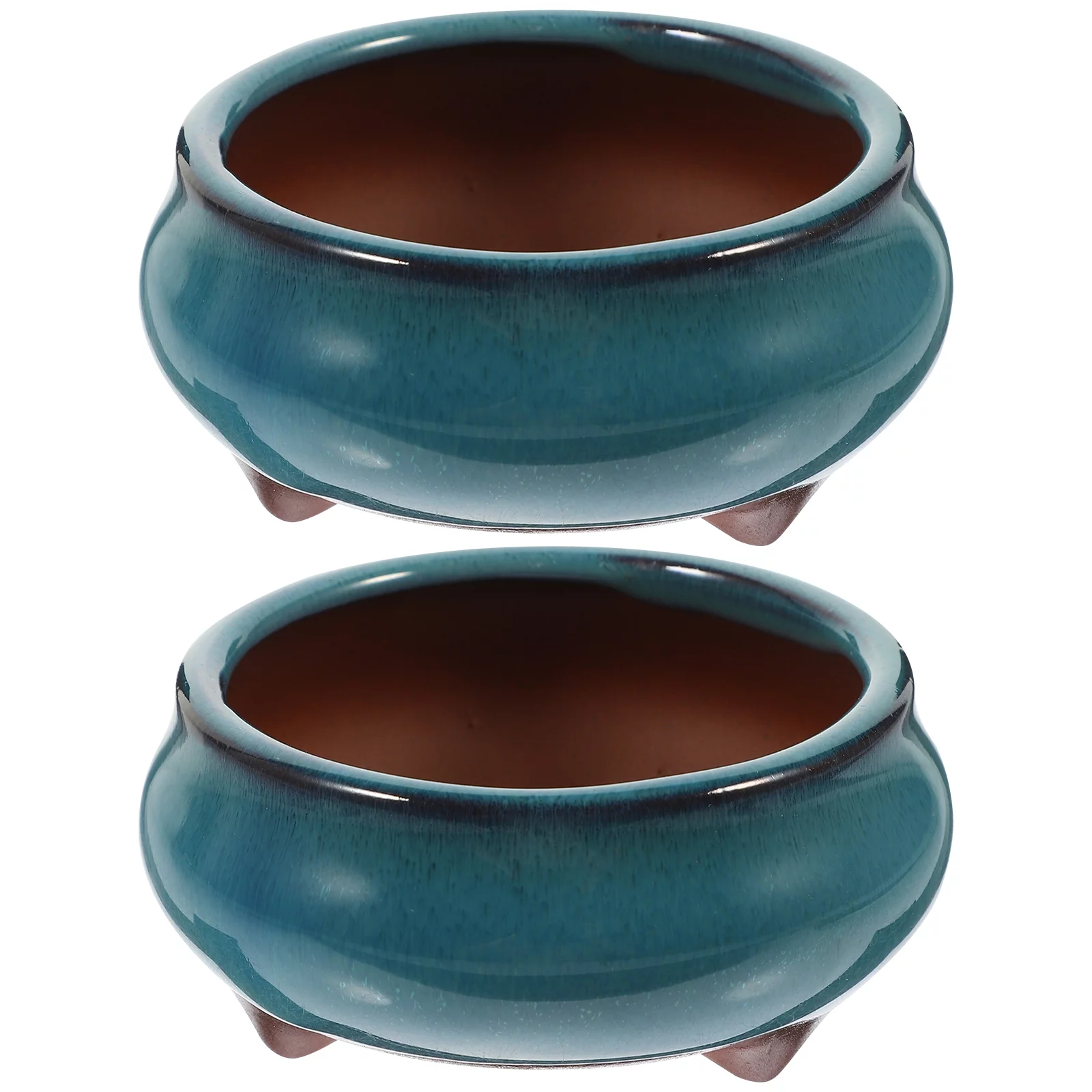 Guichaokj 2pcs Chinese Ceramic Planter with Drainage Hole Glazed Pot Succulent Plant Pot