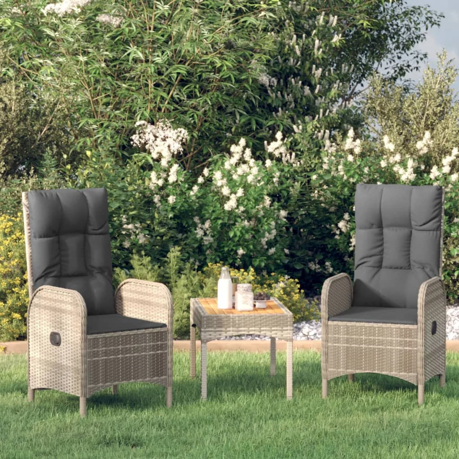 moobody Patio Chairs 2 pcs Poly Rattan Gray
