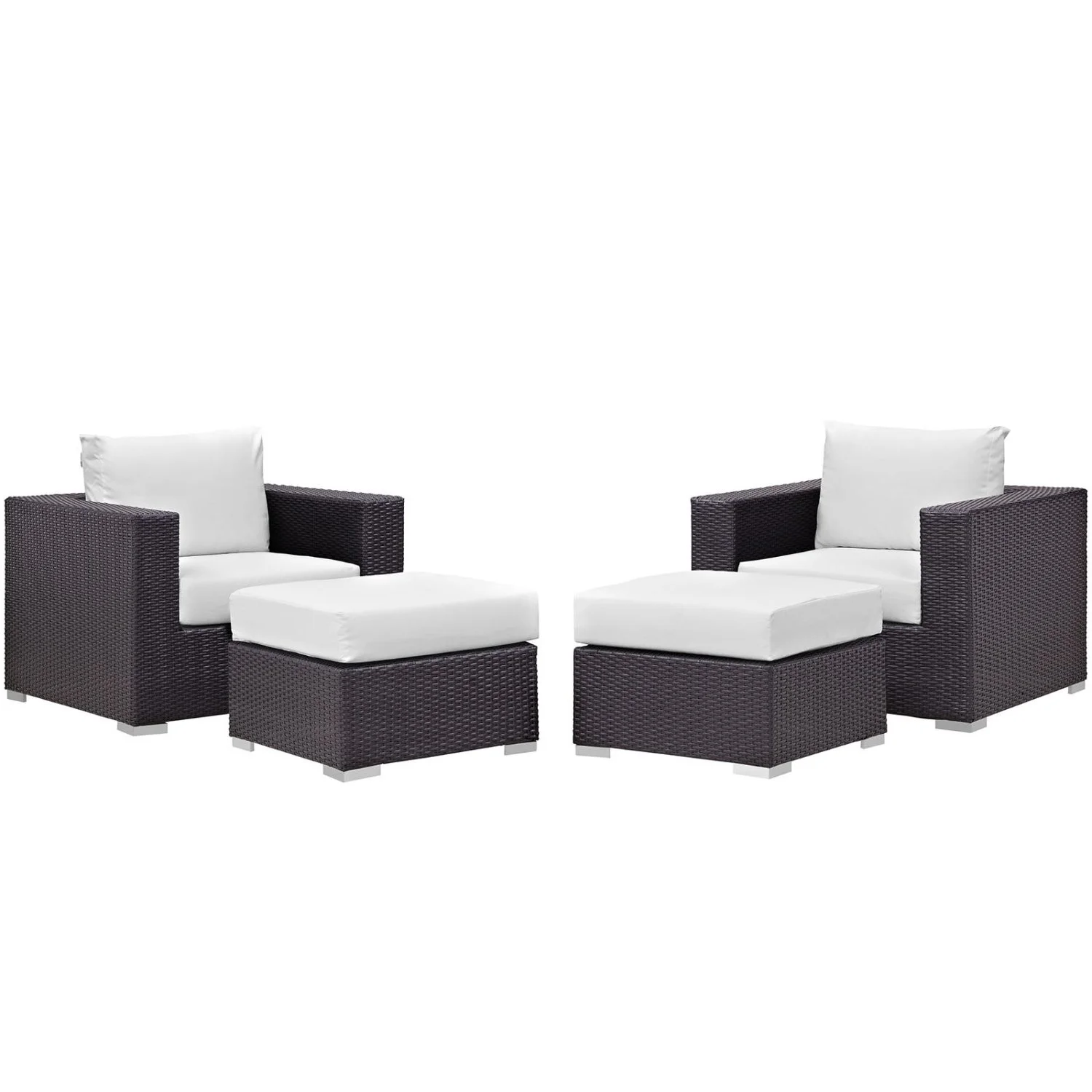 Lounge Armchair Ottoman Set, White, Rattan, Wicker, Outdoor Patio Balcony Cafe Bistro Garden Hospitality Restaurant, Modern Contemporary HB32896