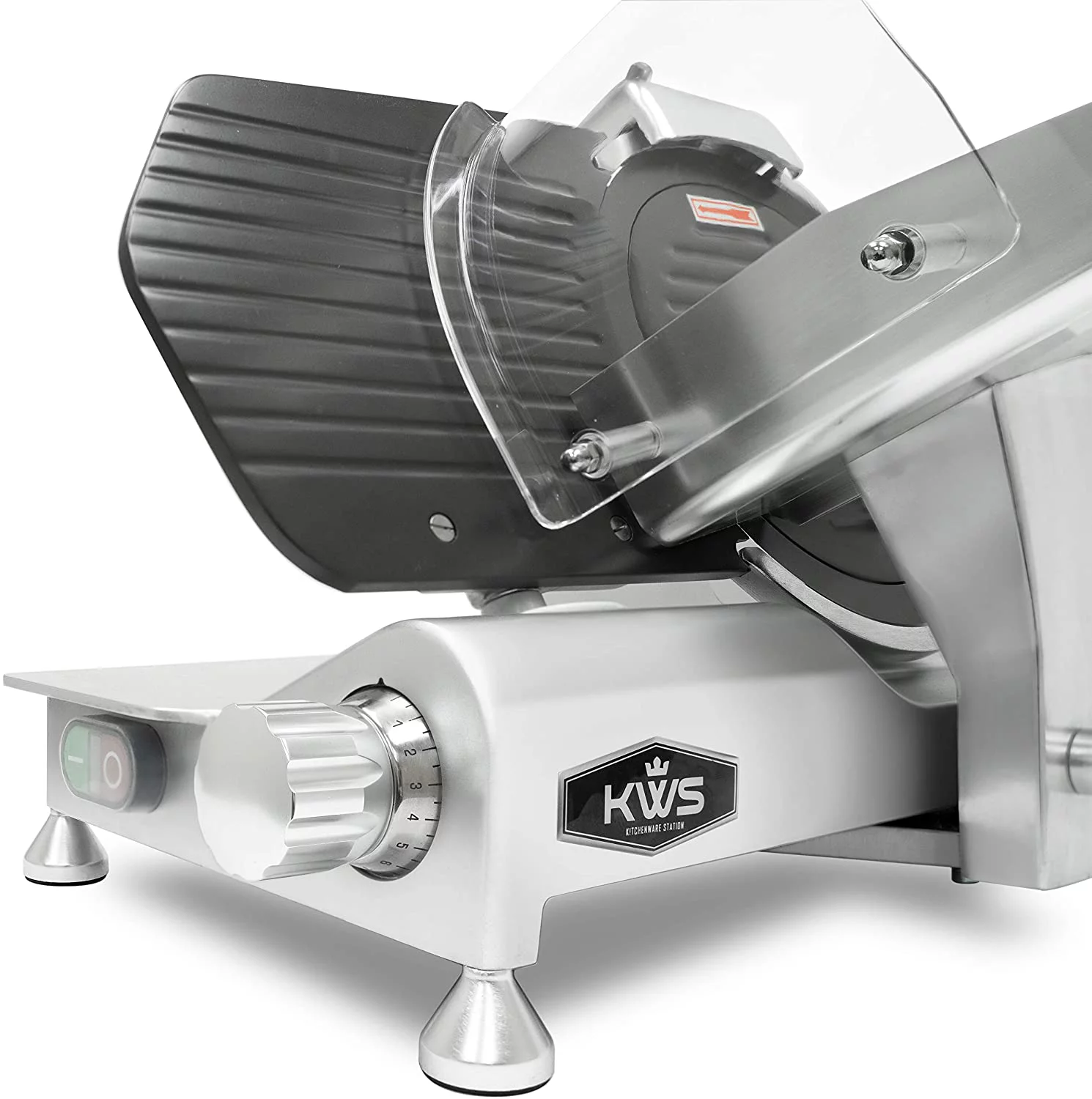 KWS MS-10ET Metal Collection Commercial 320W Electric Meat Slicer 10-Inch with Non-sticky Teflon Blade & Extended Back Space, Frozen Meat/Cheese/Food Slicer Low Noises Commercial and Home Use
