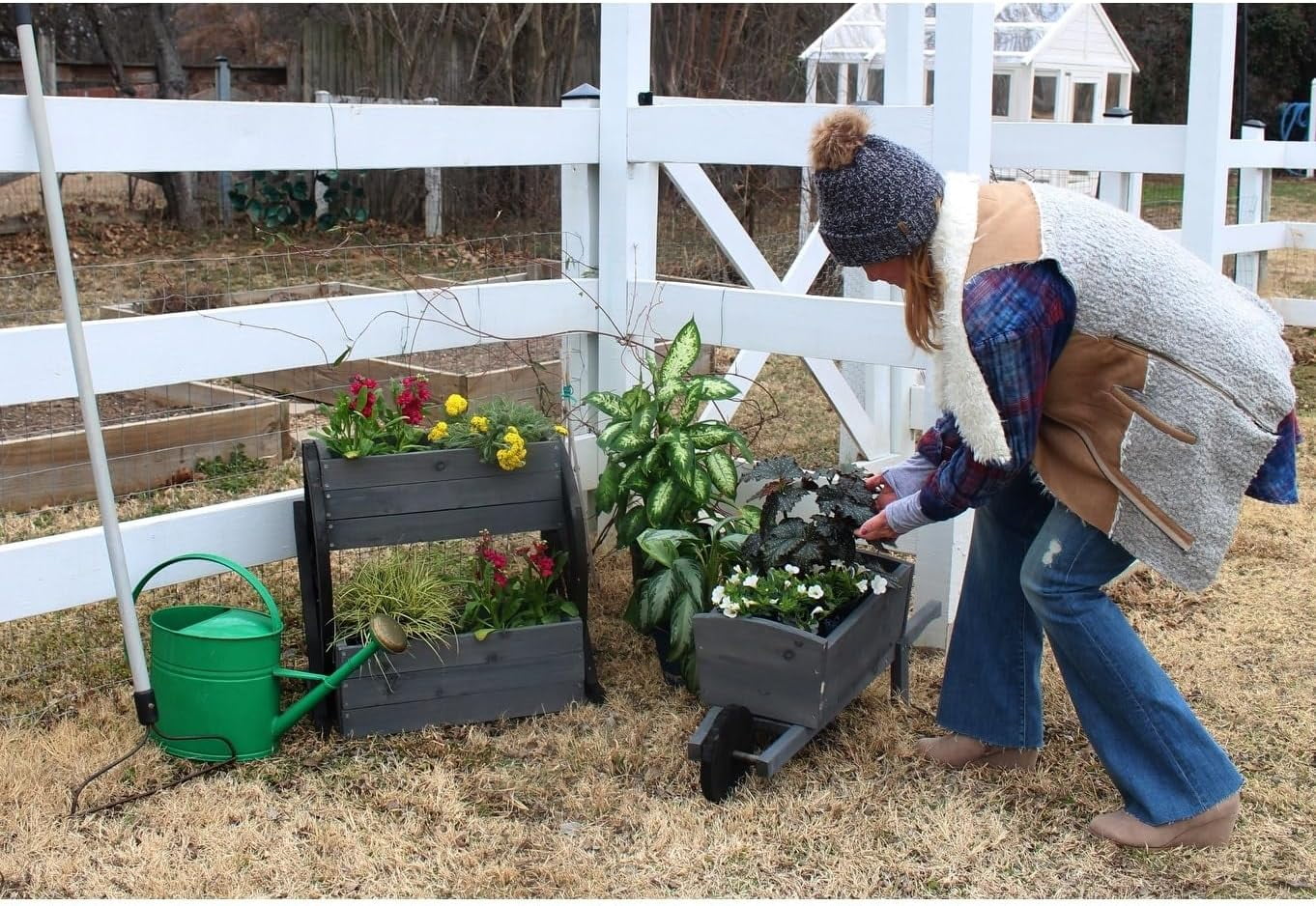 Wheelbarrow Planter 30 X 12 13 Grey Farmhouse Rectangular Wood