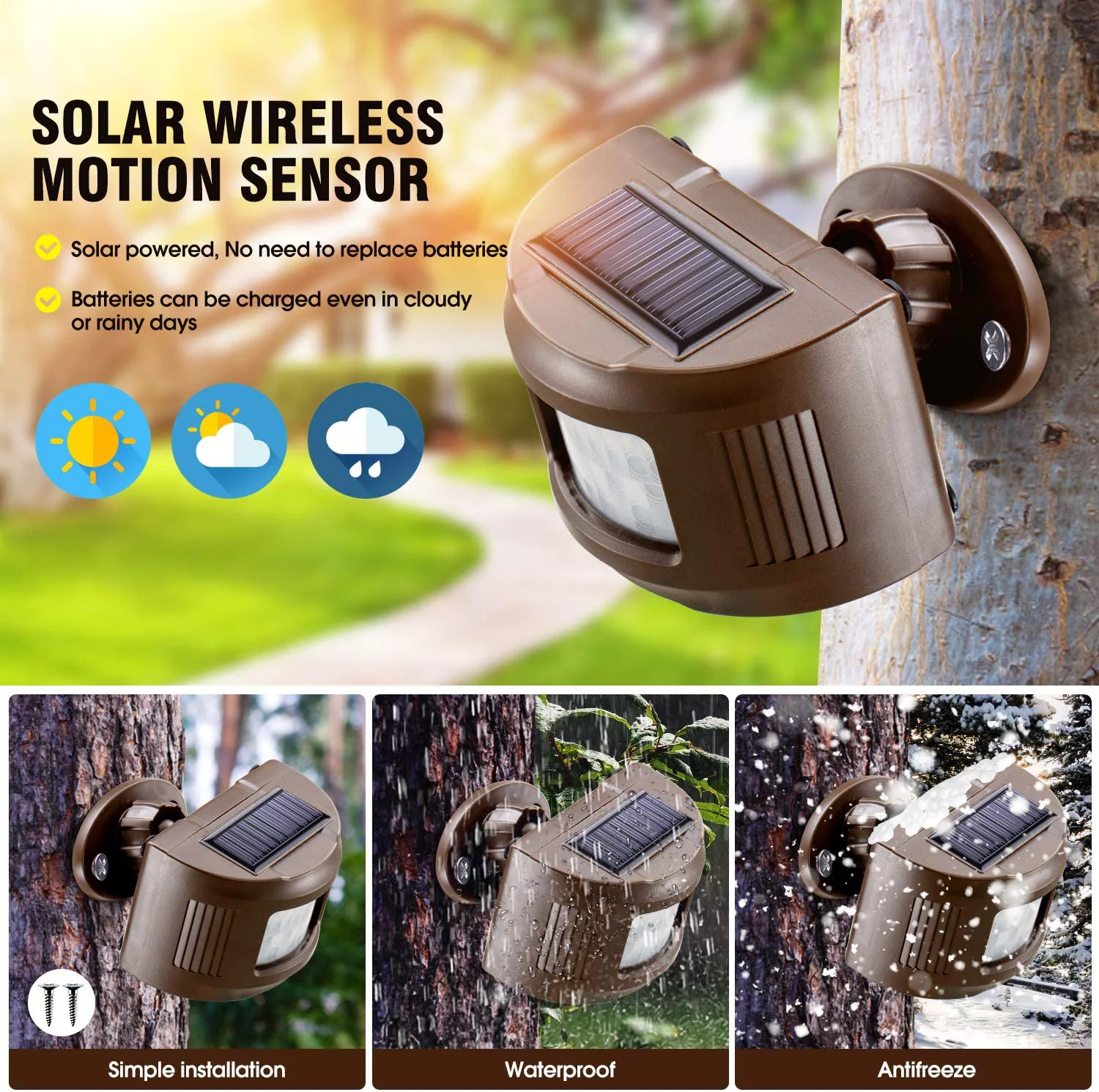 eMACROS Upgraded 7-Channel Pairable 1/2 Mile Long Range Solar Wireless Driveway Alarm