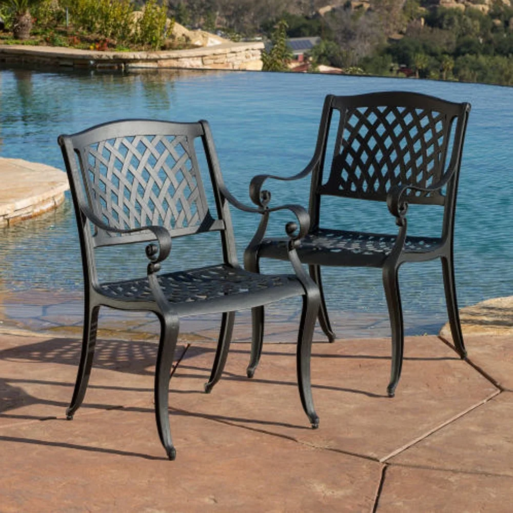 Outdoor Metal Patio Chairs Set of 2, Porch Chairs for Outside Patio, Arm Chairs with Heavy-Duty Black Metal Chair for Garden