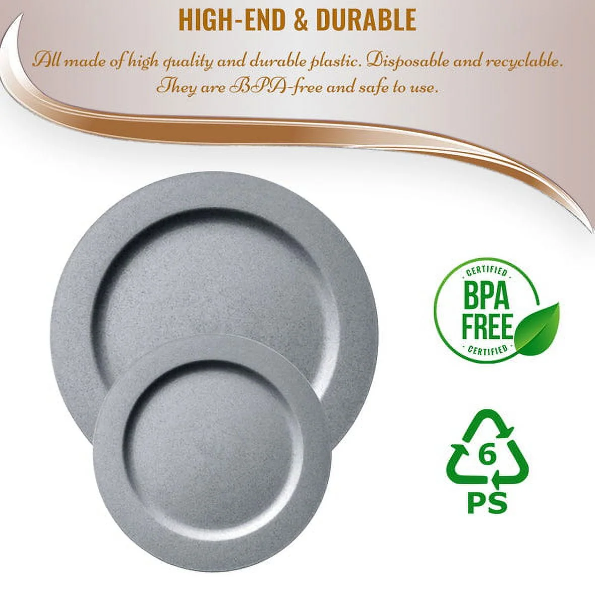 Smarty Matte Steel Gray Round Disposable Plastic Dinnerware Value Set, 240 ct