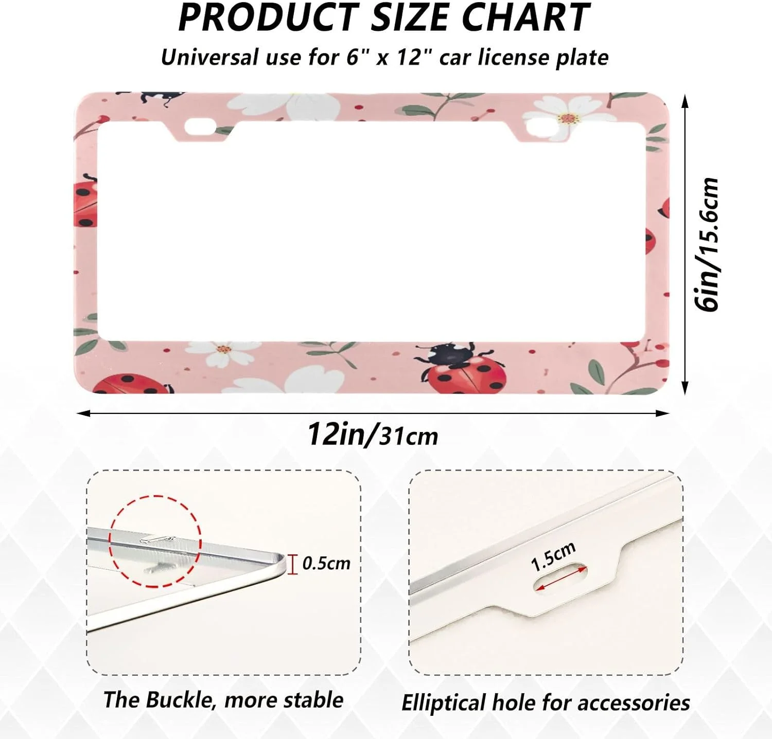 Coolnut red Beetle Ladybug License Plate Frames 2 Packs,License Plate Covers,Universal Aluminum Tag Frame for Front and Rear Car Tags337 Home Decor