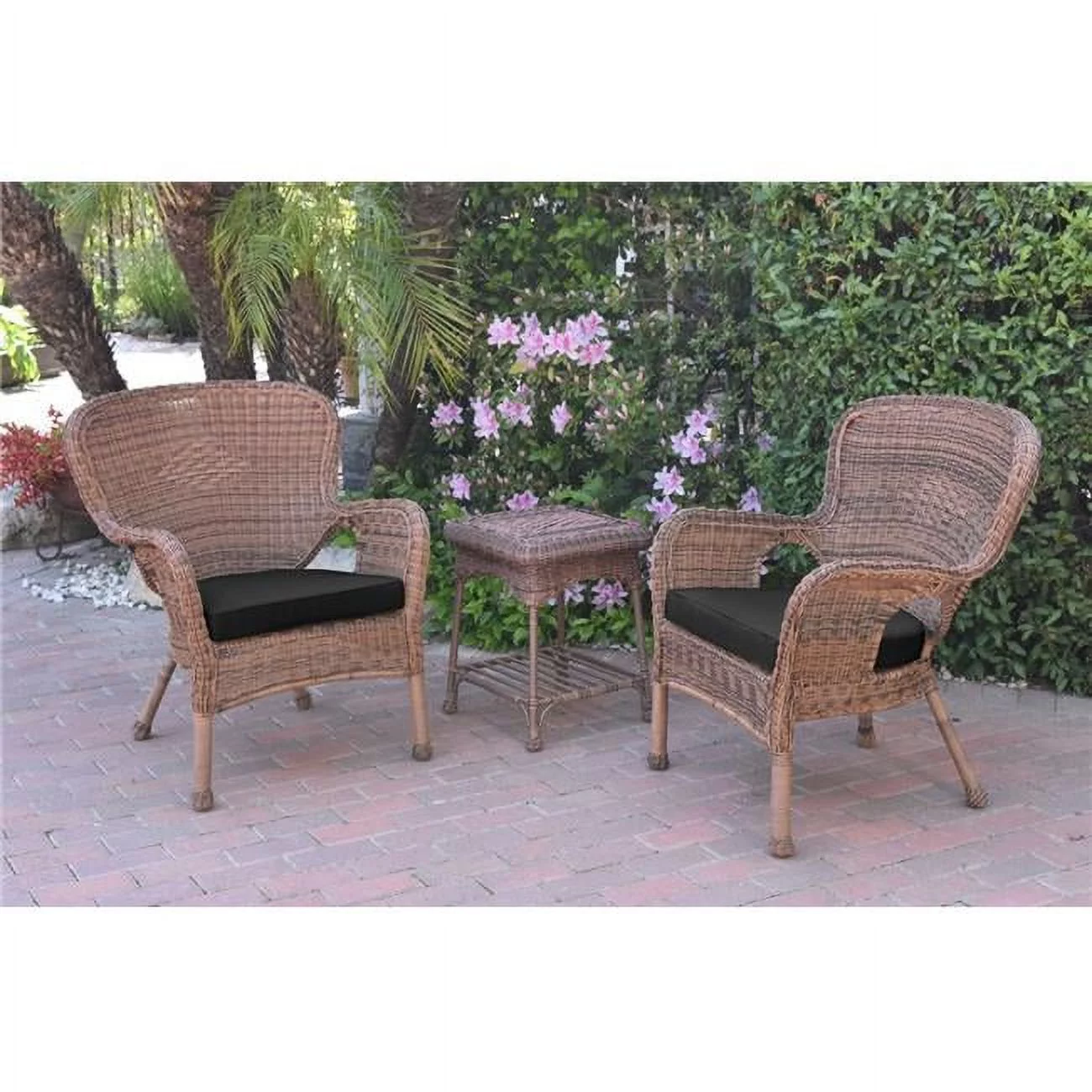 Jeco W00212-2-CES017 Windsor Honey Wicker Chair & End Table Set with Black Cushion