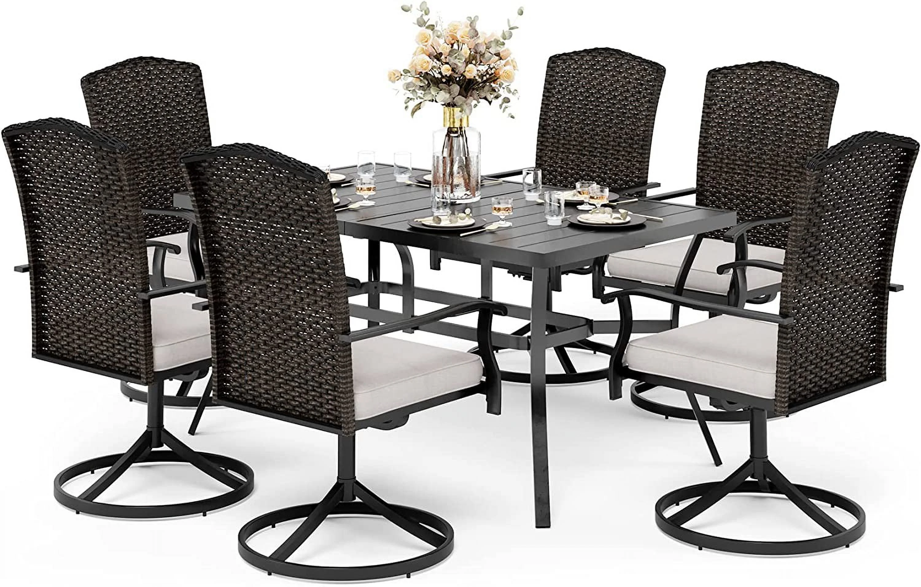 VALLEY Patio Dining Set 5 PCS Outdoor Dining Sets Wicker Patio Chairs with Cushion 37\u201Dx37\u201Dx28\u201DSquare Table with 1.57" Umbrella Hole for Outdoor Kitchen Lawn Garden.