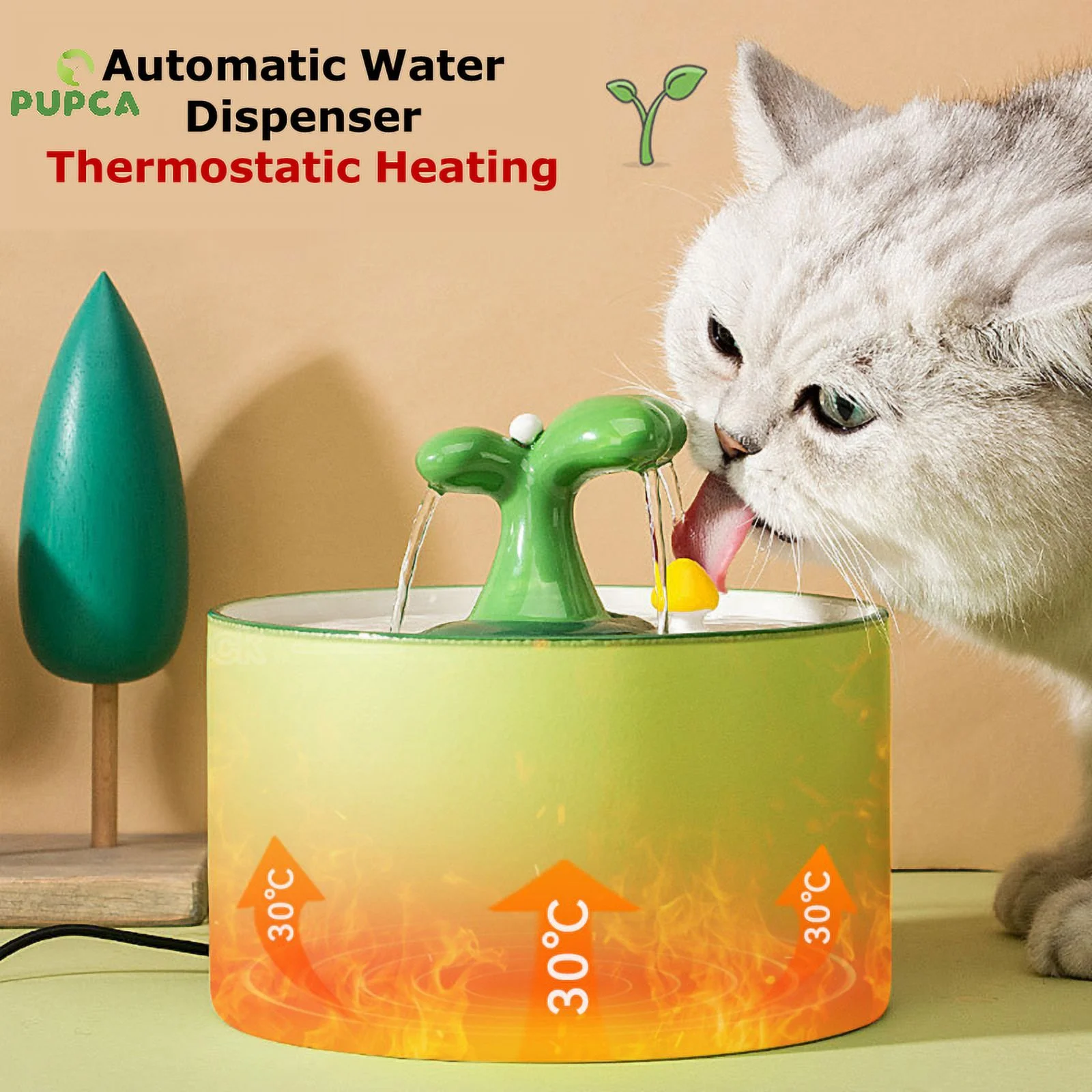 1/1.5L Thermostatic Cat Water Fountain Pet Electric Ceramic Automatic Water Dispenser Heating Water Drinking For Cats Dogs