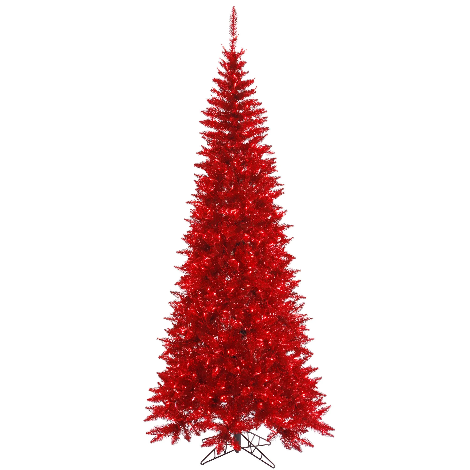 Vickerman 6.5' Tinsel Red Fir Slim Artificial Christmas Tree, Red  Dura-lit LED Lights