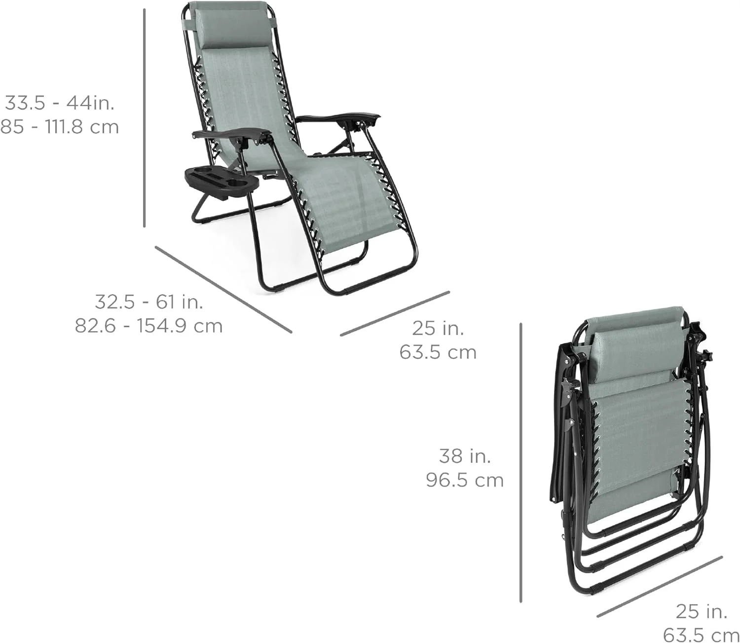 Set of 2 Adjustable Steel Mesh Zero Gravity Lounge Chair Recliners w/Pillows and Cup Holder Trays - Stardew