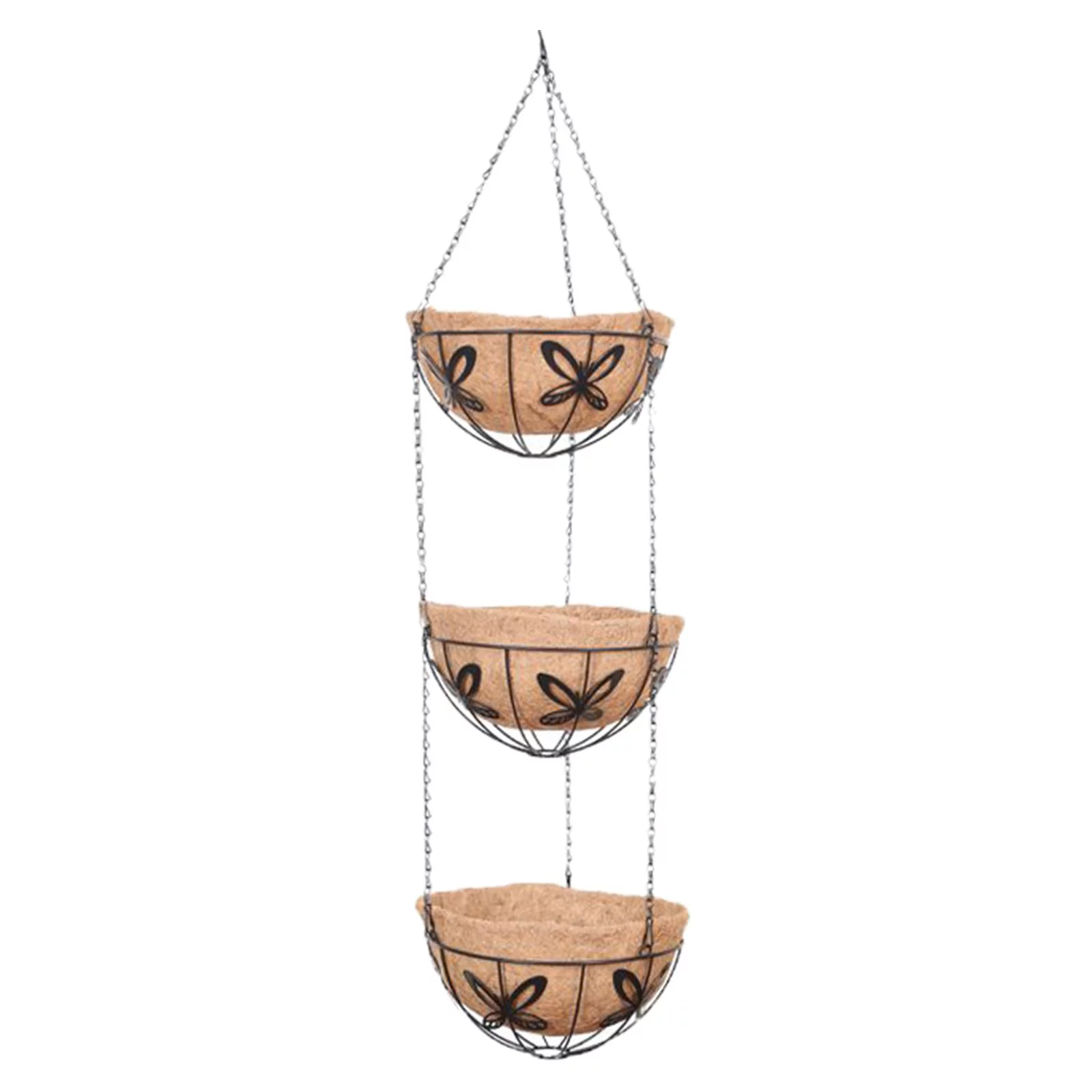 3 Tier Hanging Basket with Coconut Liner Flower Pot Round with Hanging Chain 10 Butterfly