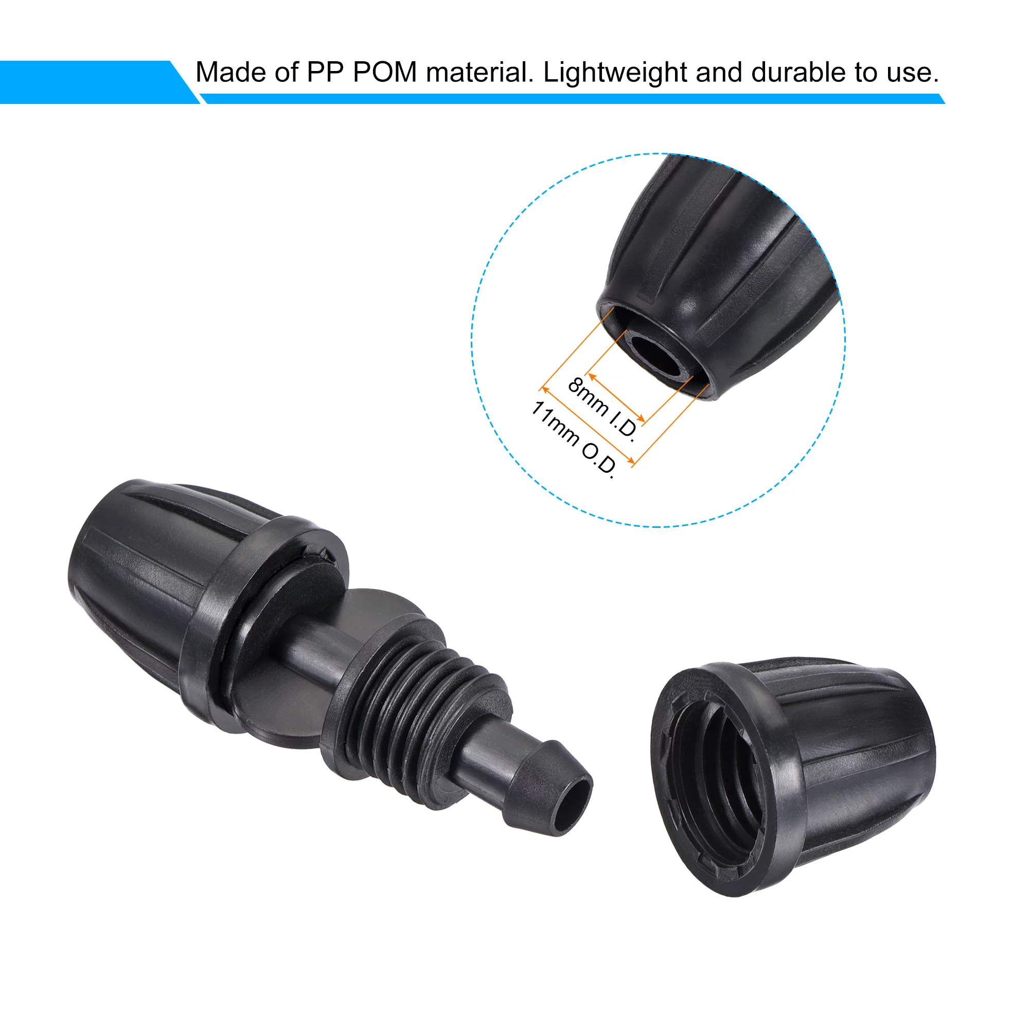 Uxcell Drip Irrigation Straight Barbed Fitting 8mm/11mm Tubing Black 8 Pack