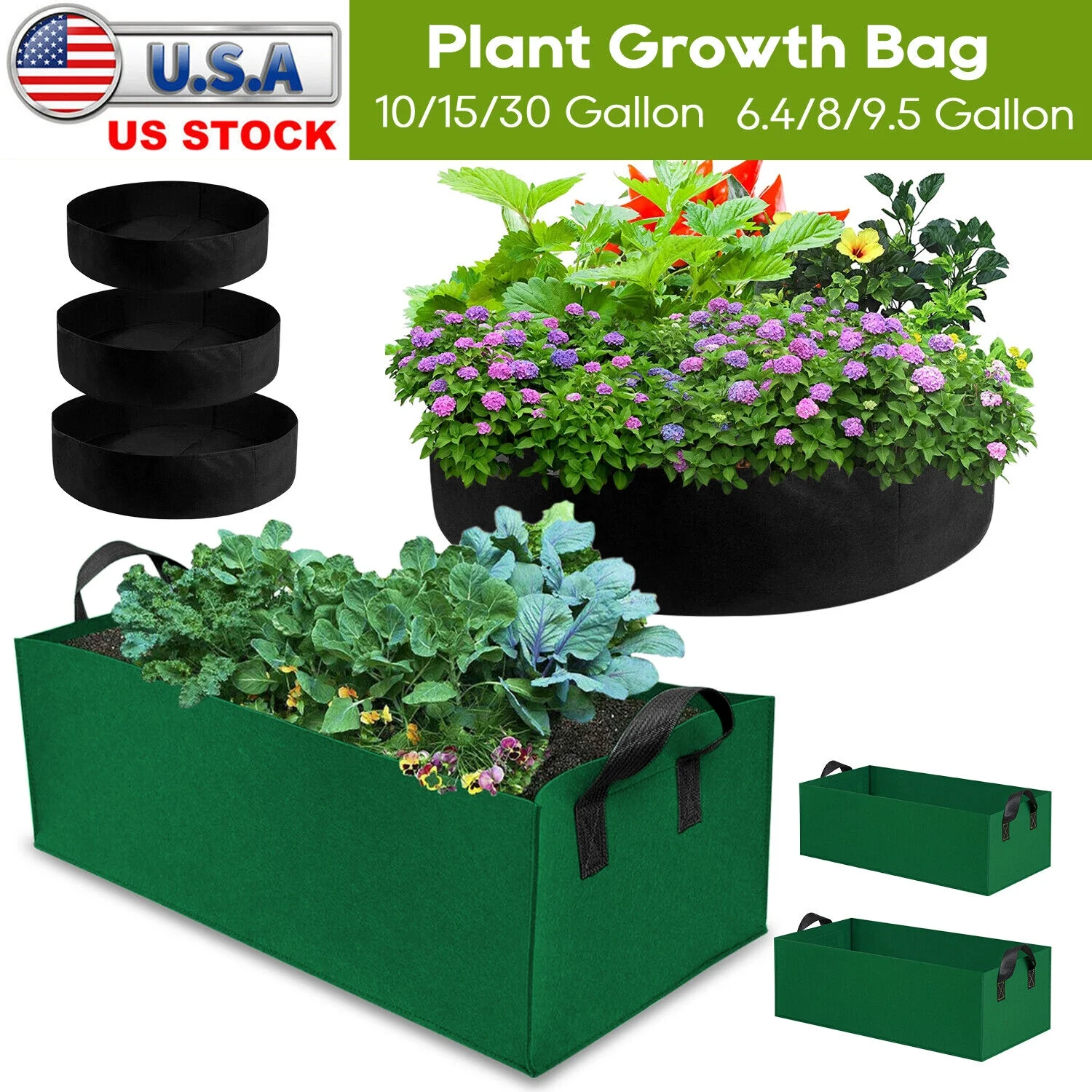 1-30 Gallon Plant Grow Bags Fabric Pot Nursery Soil Bag Thickened Nonwoven Bag