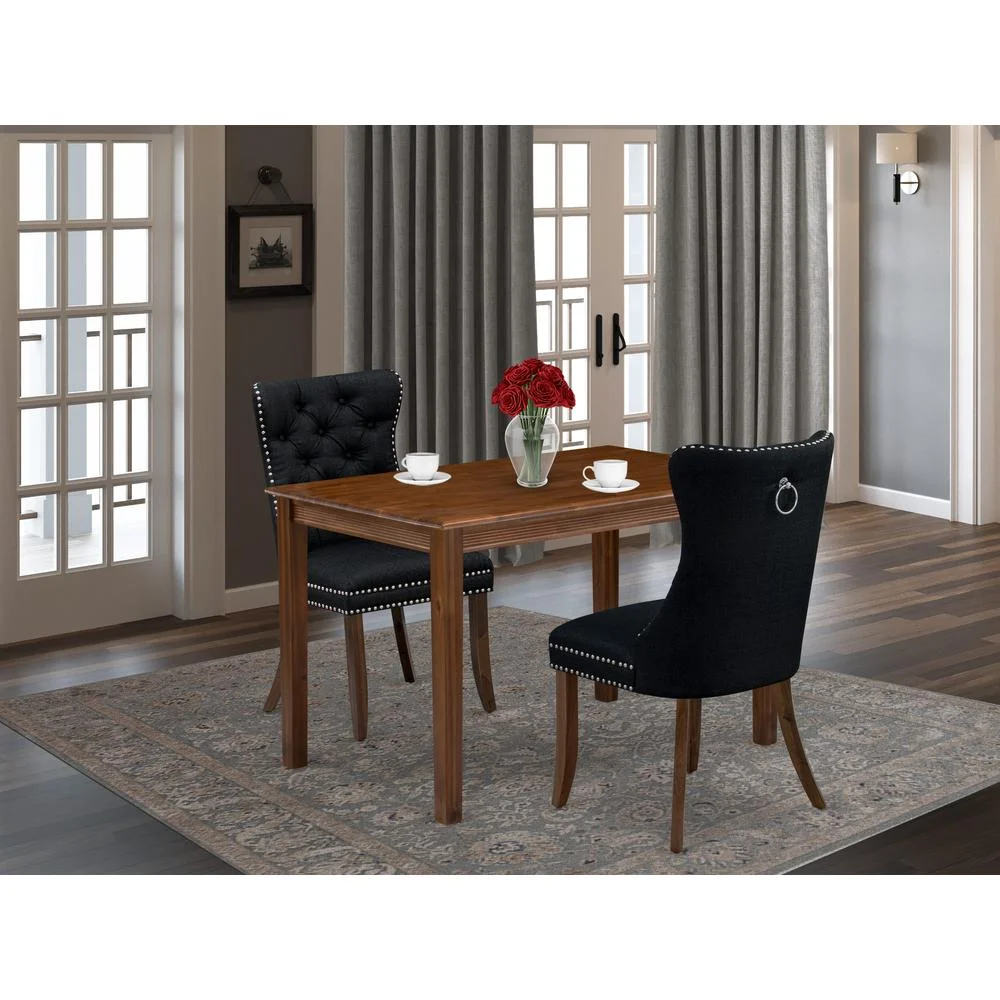 East West Furniture 3 Piece Dining Set Includes a Rectangle Kitchen Table and 2 Upholstered Chairs