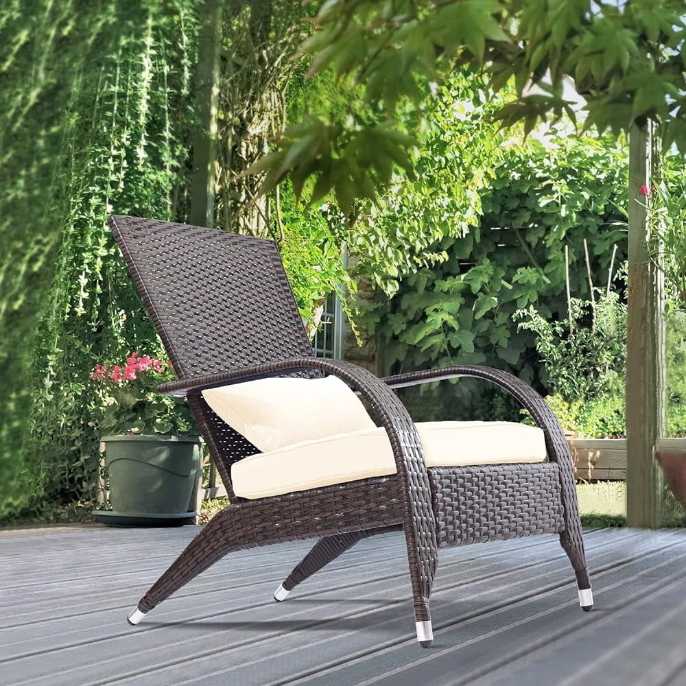CHIDSL Outdoor Patio Wicker Rattan Adirondack Chair Outside Fire Pit Chairs Comfy Relax TUIONMJ Patio Chair Low Deep Seating High Back with Cushion and Pillow for Porch Deck Balcony Lawn