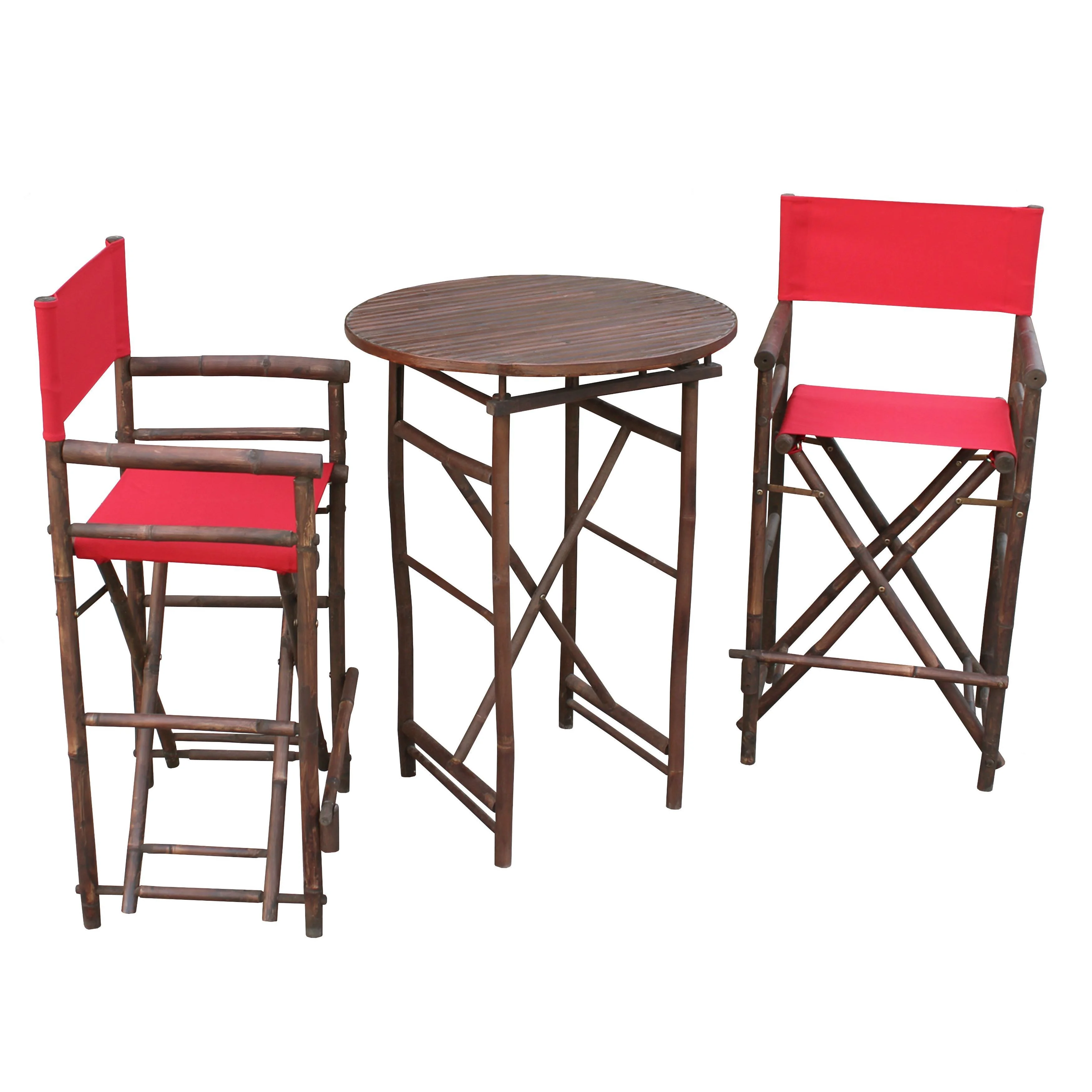 Zew Bamboo Espresso Pub Set With 2 Black High Director Chairs & Round Table