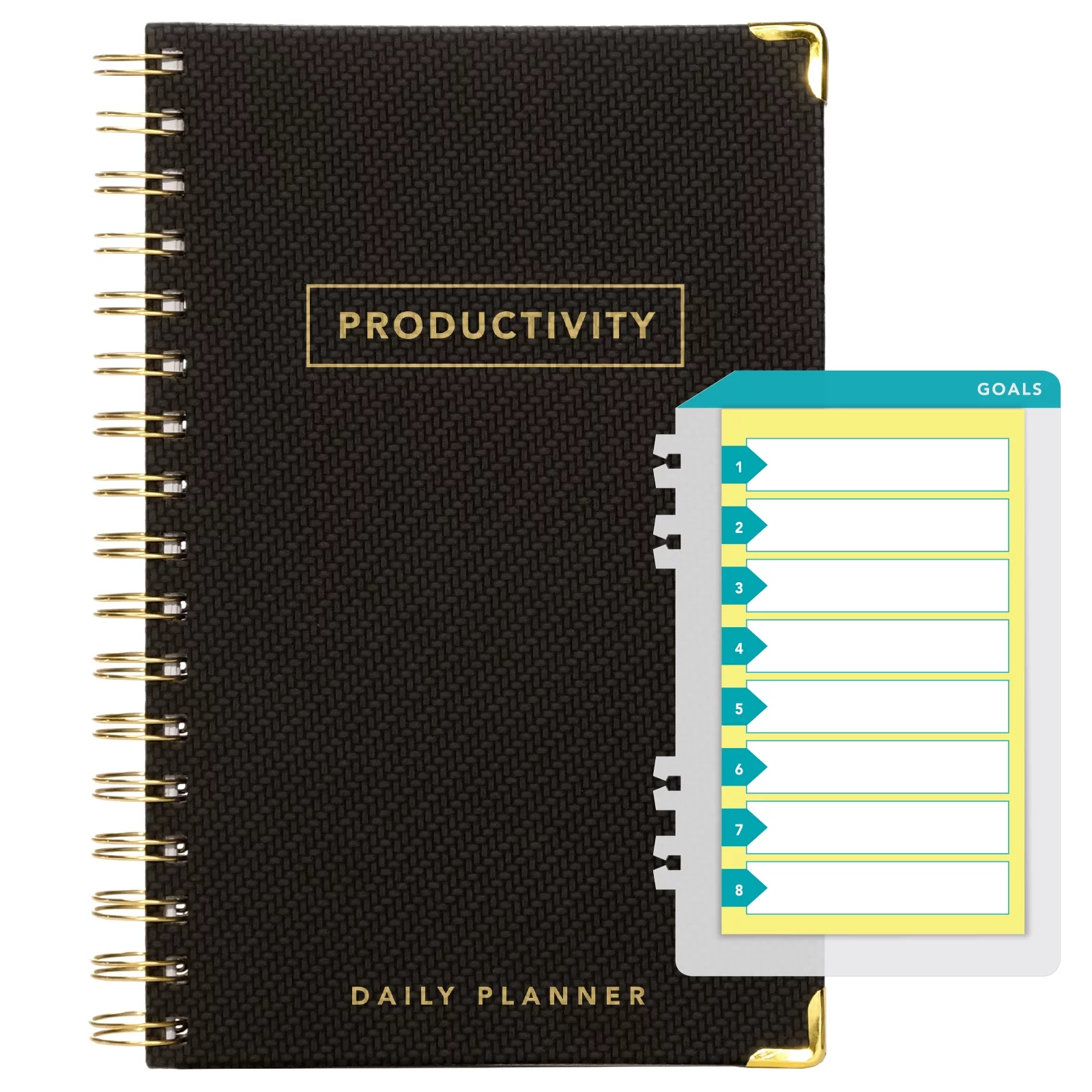 Global Printed Products Productivity Planner with Bookmark and Notepad - Spiral Notebook for Daily Planning - 5.5