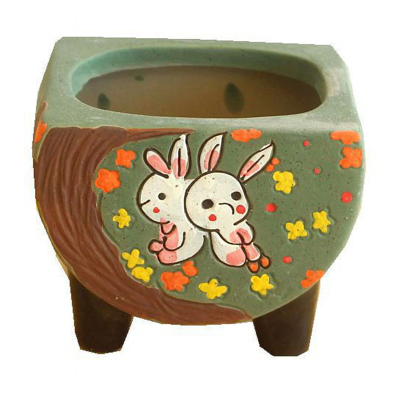 Ceramic Rabbit Succulent Planter - Hand-painted Rabbit Ceramic Flower Pot for Desktop