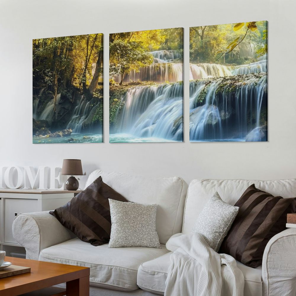 nygtbtfer Waterfall Landscape for Wall Decor - Waterfall Painting HD Giclee Art Printed on Canvas 12x16x3pcs