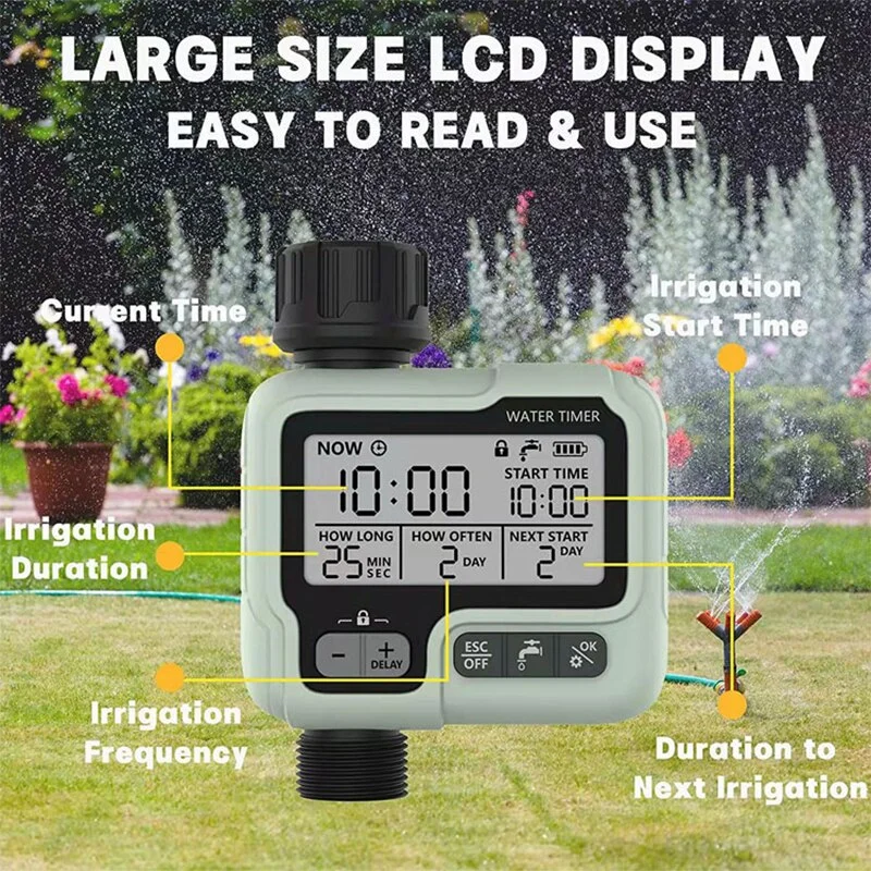 HCT-322 Automatic Water Timer Garden Digital Irrigation Machine Intelligent Sprinkler Timer Outdoor Use to Save Water &Time