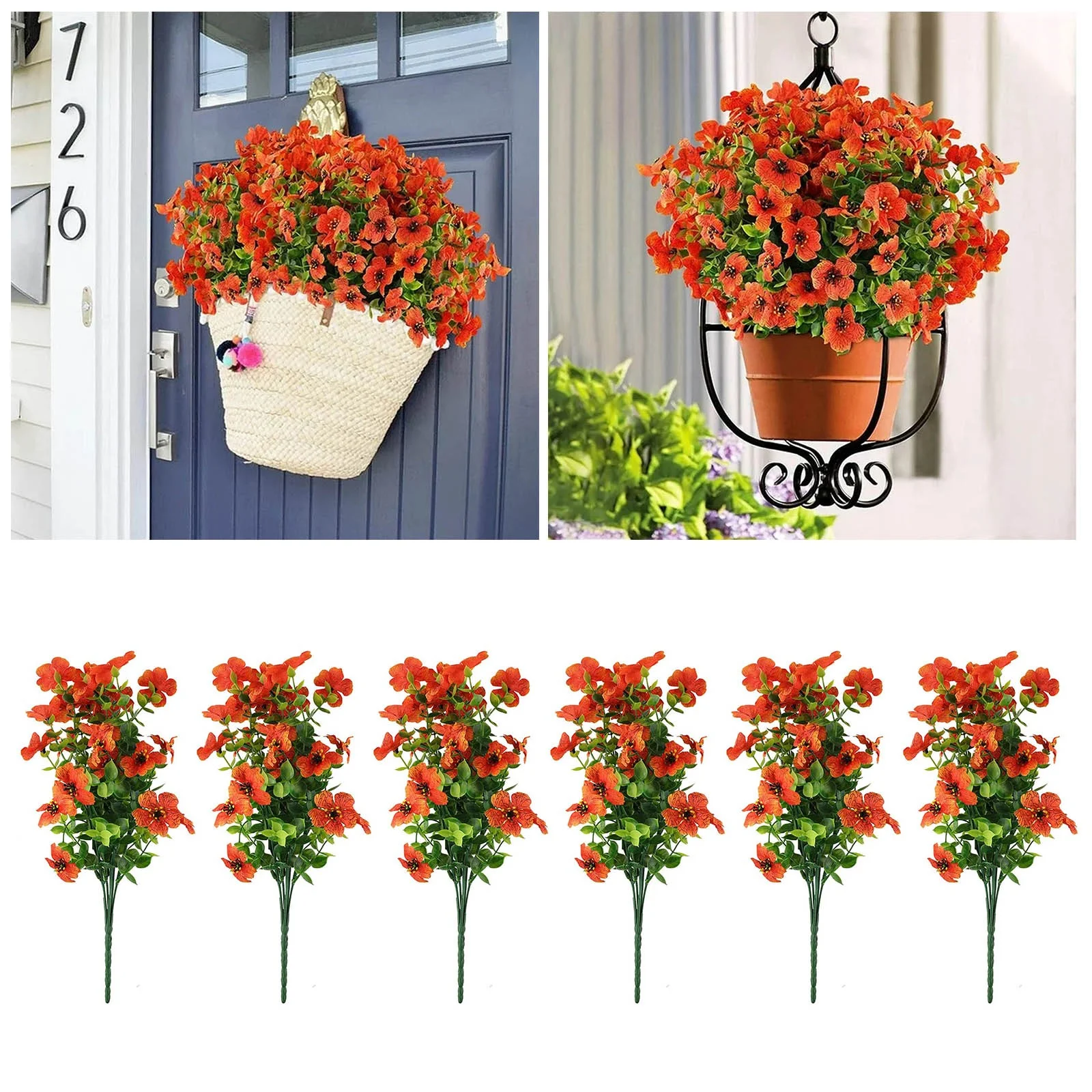 iju7gthy Sinhoon 6 Bundles Flowers Outdoor Flowers Garden Window Box Porch Home Decor Oramge Red