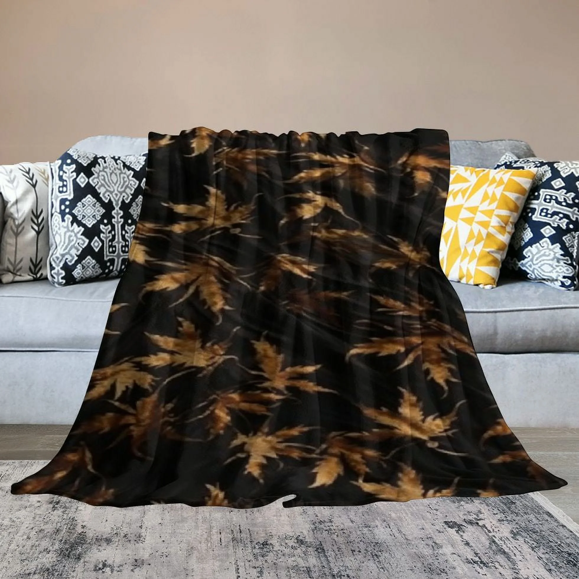 ARISTURING  Brown Leopard Print Weed Throw Blanket, Cannabis Marijuana Leaf Cheetah Print Blanket, Black Blanket Cozy Soft Lightweight Warm Flannel Blanket for Couch, Sofa, Stoner Gifts