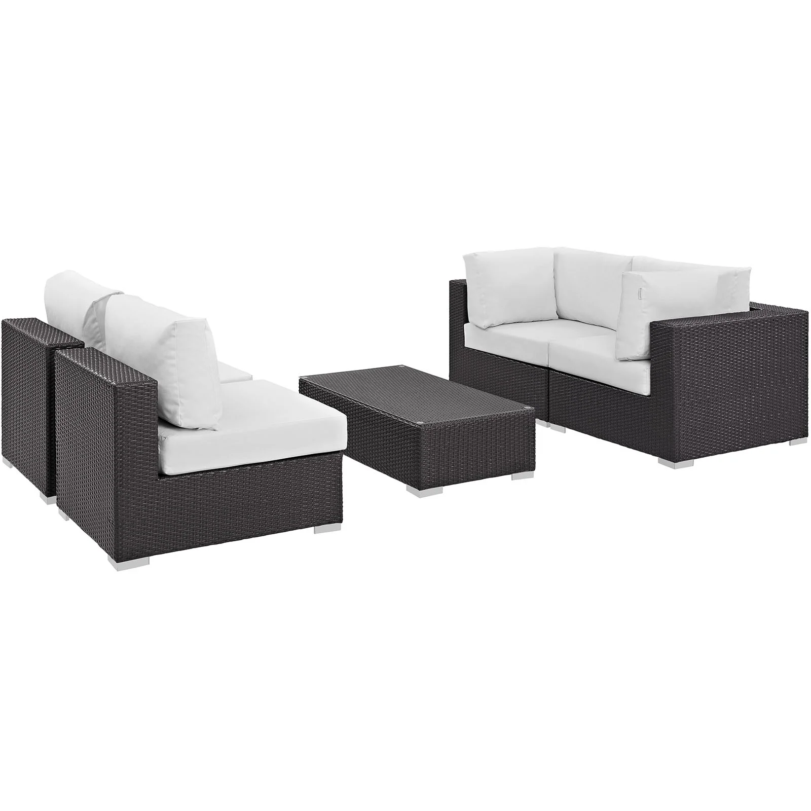 Modern Contemporary Urban Design Outdoor Patio Balcony Five PCS Sectional Sofa Set, White, Rattan