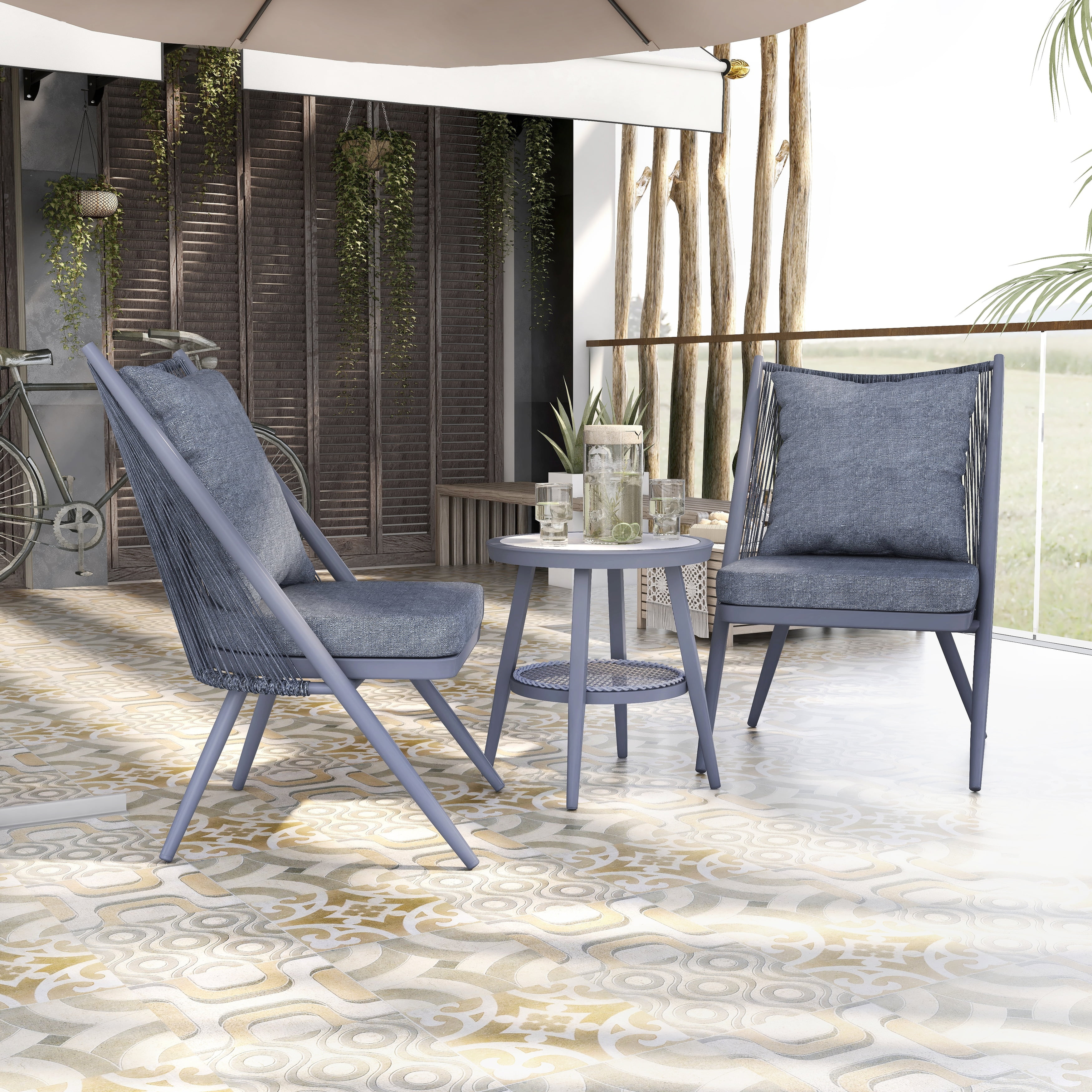 Furniture of America Delgado Bohemian Aluminum 3-Piece Patio Chair and Slate Top Table Set by  Grey