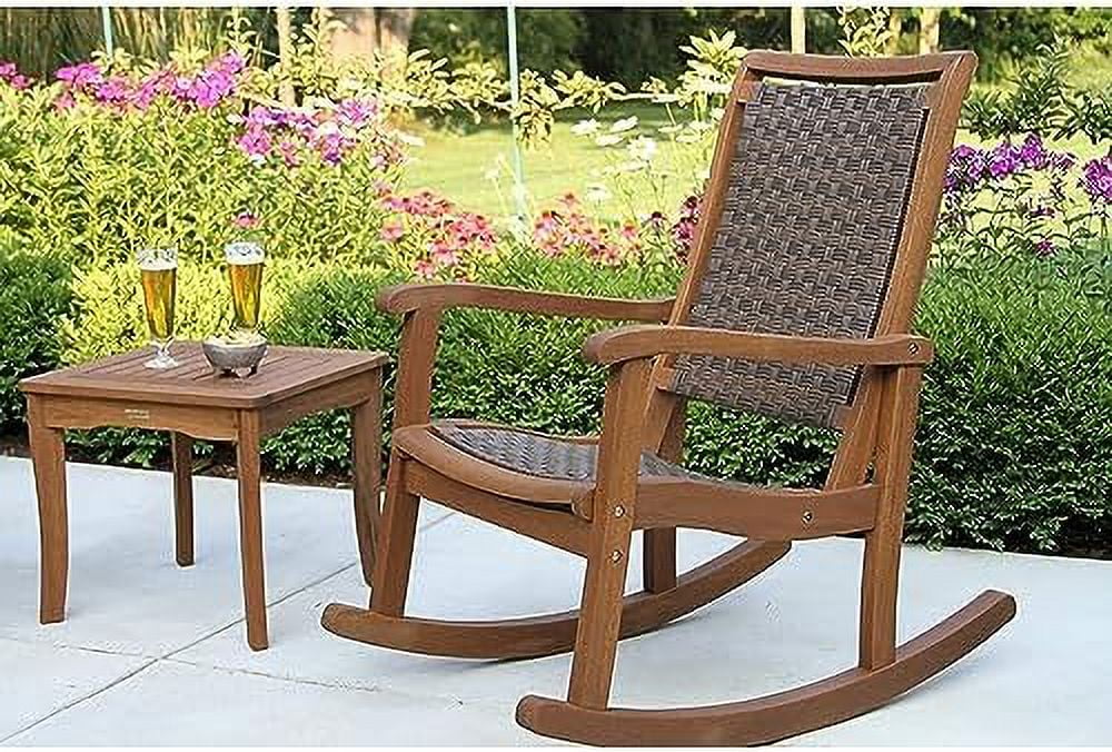 All-Weather Breathable Wicker Eucalyptus Wood Rocking Chair for Decks  Patios  and Porches  Mocha Brown