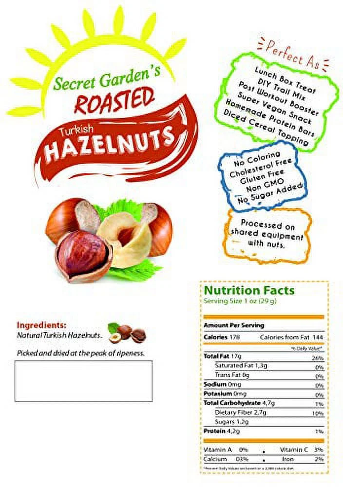 Hazelnut, Unsalted Filbert, 100% Natural, Non GMO, No Shell, Gluten Free, No Salt, Resealable Bag