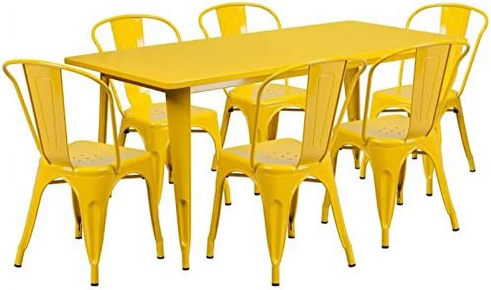 Bowery Hill 7 Piece Metal Dining Set in Yellow