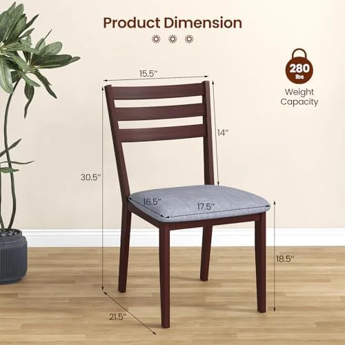HYHBIBOOM Wood Dining Chairs   Upholstered Kitchen Chair with Solid Rubber Wood Frame  Armless Wooden Dining Side Chairs with Cushion Seat  Farmhouse High Ladder Dining Room Chair