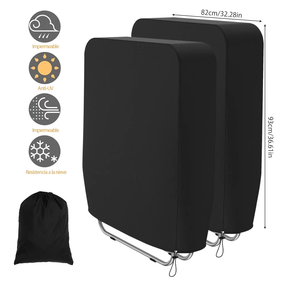 Folding Chairs Cover Outdoor Veranda Reclining Chairs Cover Waterproof Lawn Patio Furniture Covers All Weather Resistant-93x82cm(Black)