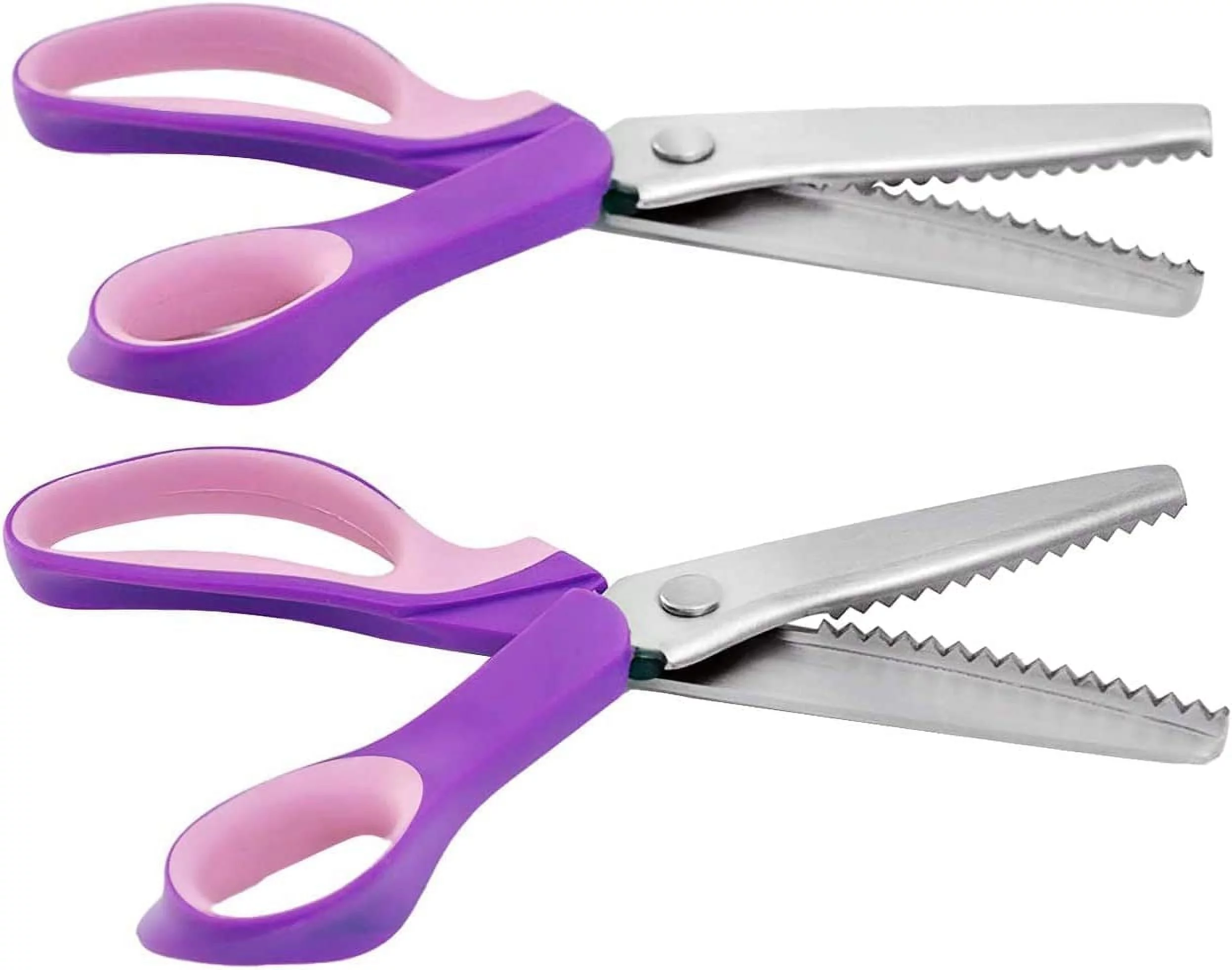 2-Piece Bundle of Zig Zag Scissors & Scalloped Pinking Shears 100% Stainless Steel Sewing Pinking Shears for Fabric Cutting, Ideal Craft Scissors Decorative Edge Pinking Shears Scissors for Fabric