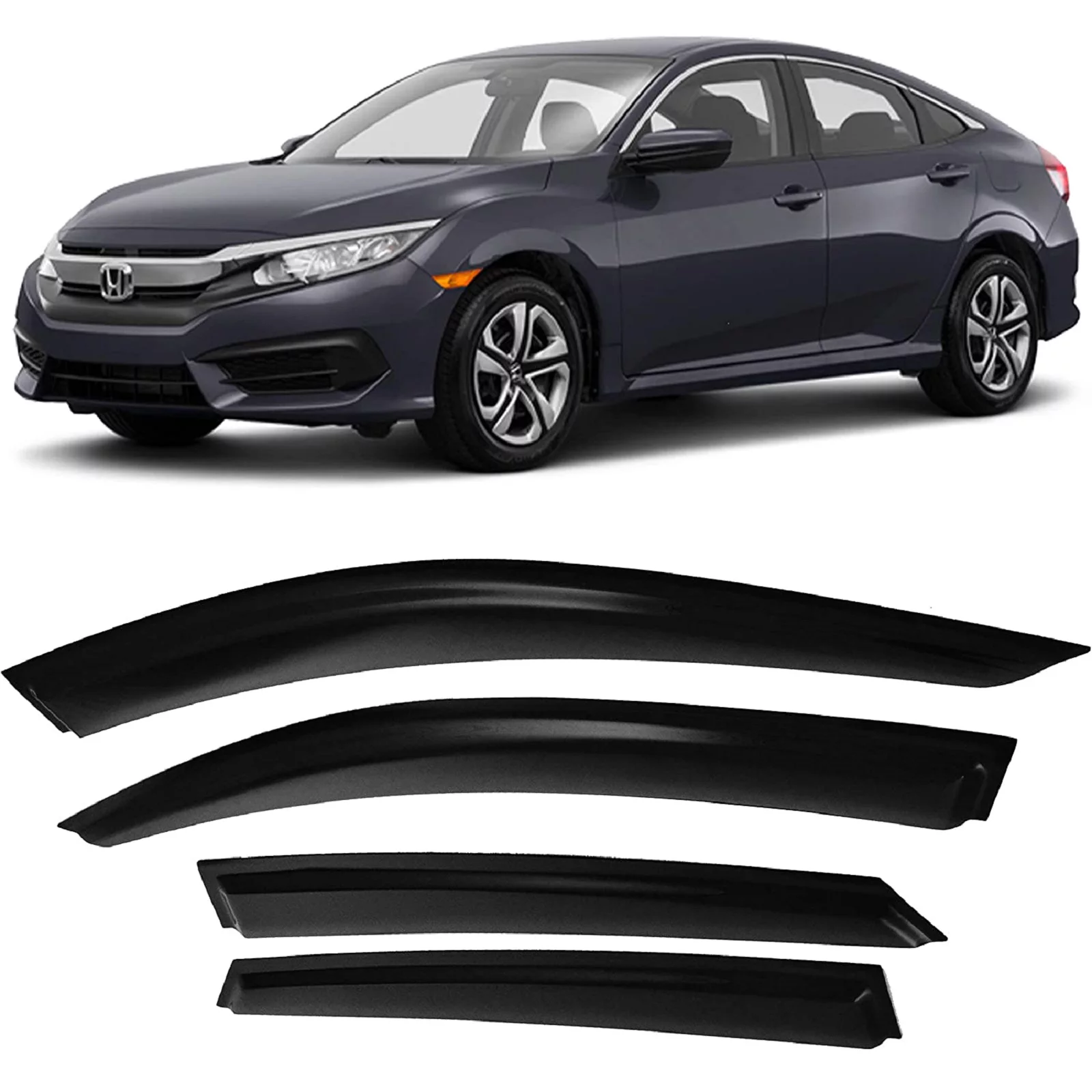 JSP Window Vent Visor For Honda Civic 4dr 2016-2020 Tape-On Rain Guard Deflector