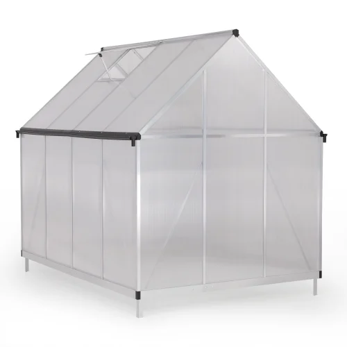 Buumin 6x8 FT Polycarbonate Greenhouse, Outdoor Walk-in Green House with Vent Window, Hinged Door, Rain Gutter, Heavy-Duty Aluminum Hot House for Backyard Garden