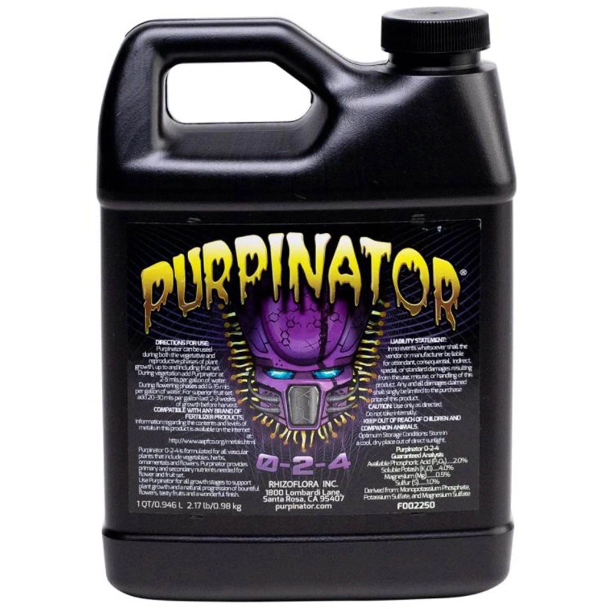 Rhizoflora Purpinator Specialty Soil and Hydroponic Plant Nutrient, 1 Quart